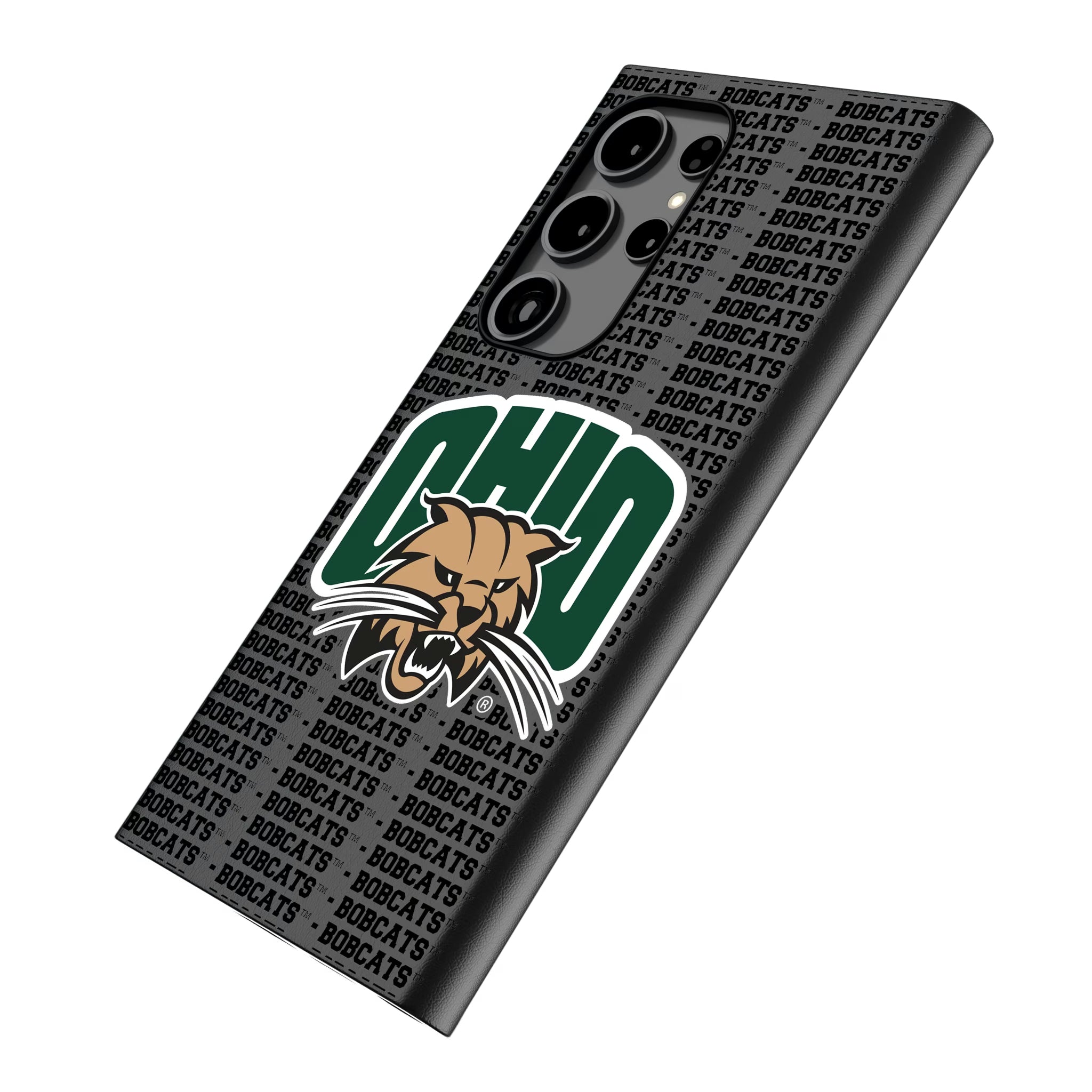 Ohio University Bobcats Text Backdrop Galaxy MagSafe Compatible Phone Case for Samsung Galaxy - Isometric View