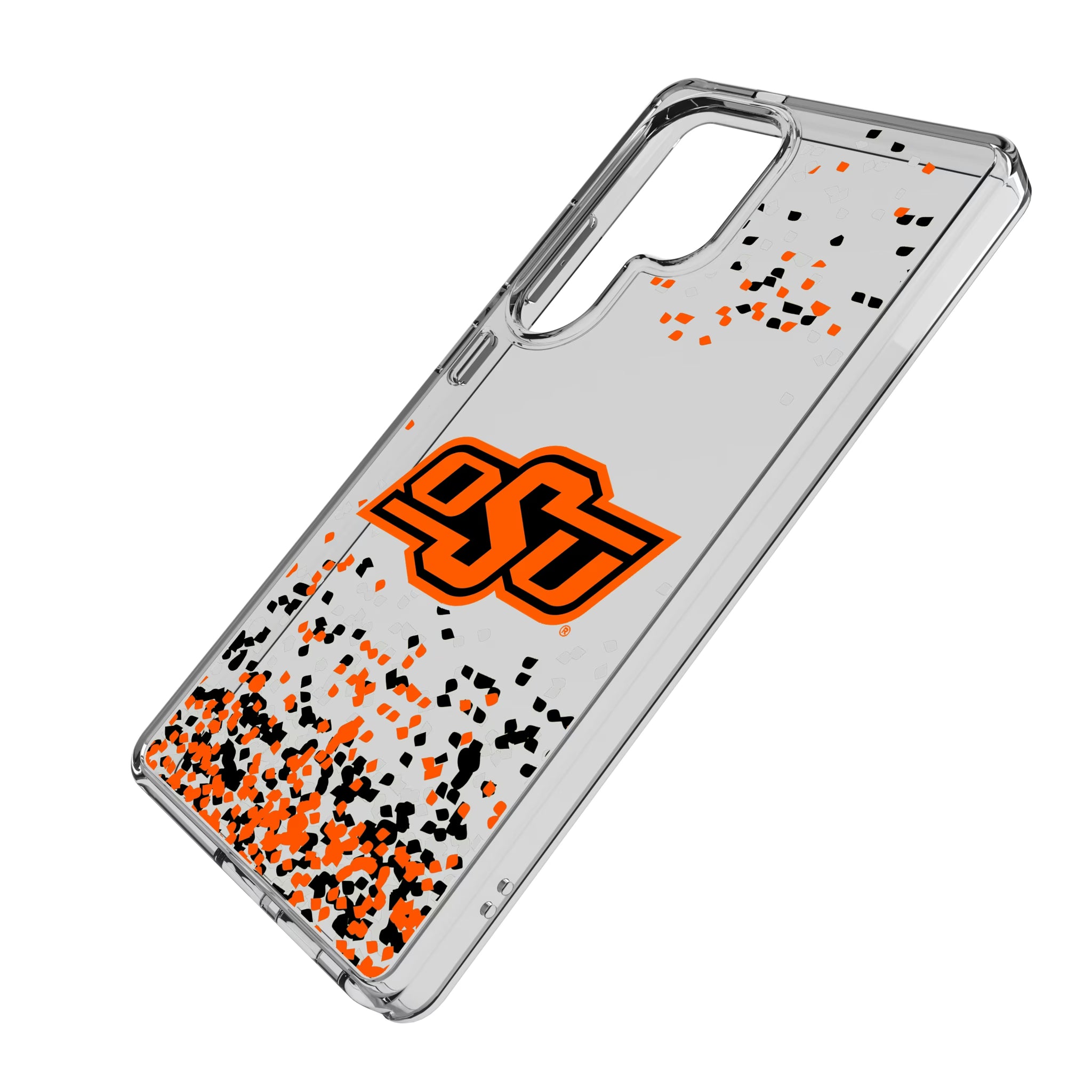 Oklahoma State University Cowboys Confetti Galaxy Clear Phone Case for Samsung Galaxy - Isometric View