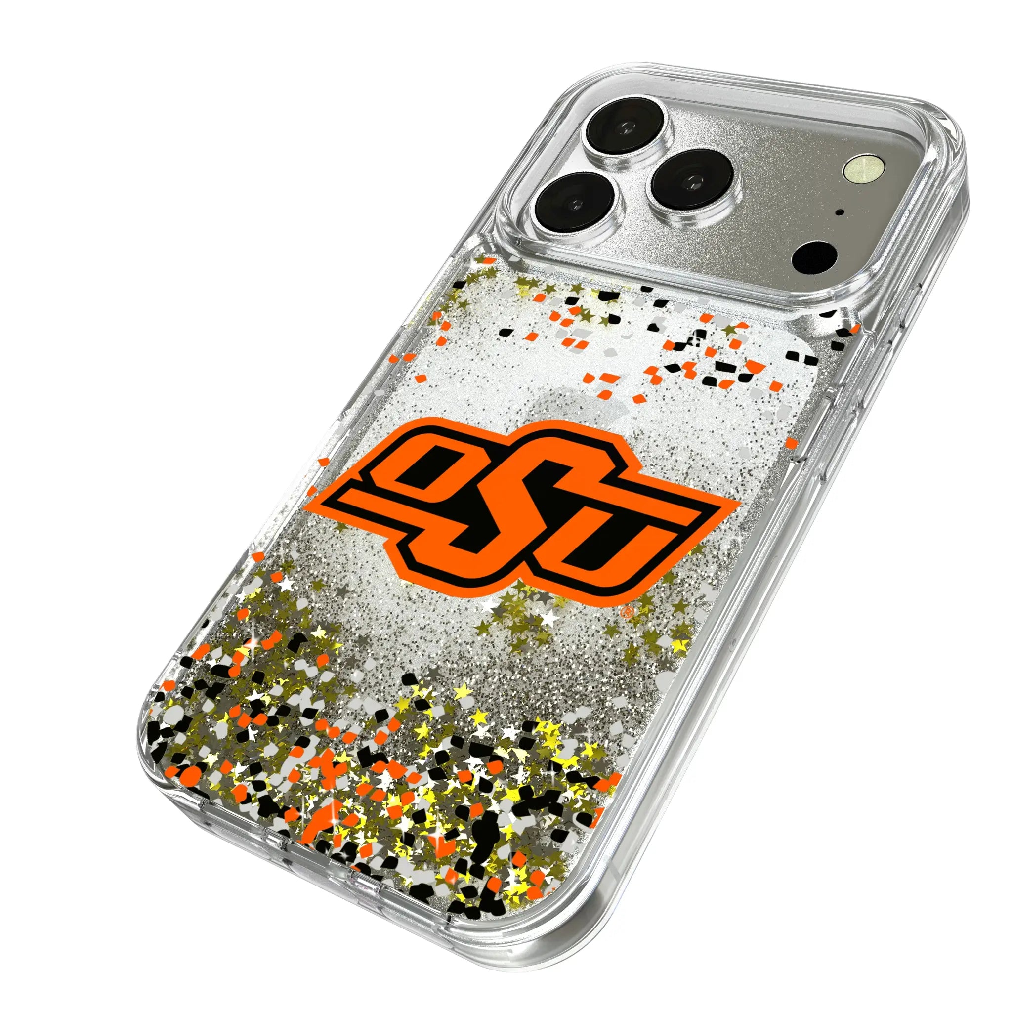 Oklahoma State University Cowboys Confetti iPhone Glitter Phone Case for Apple iPhone - Isometric View