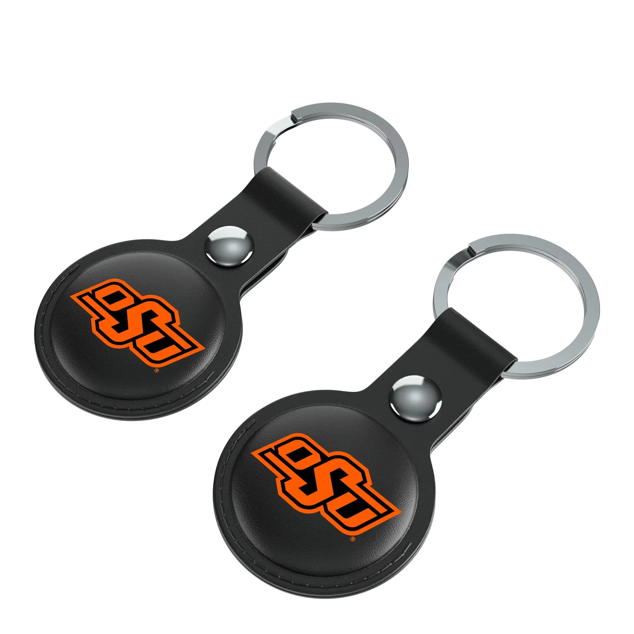 Oklahoma State University Cowboys Insignia AirTag Black Airtag Holder 2-Pack - Isometric View
