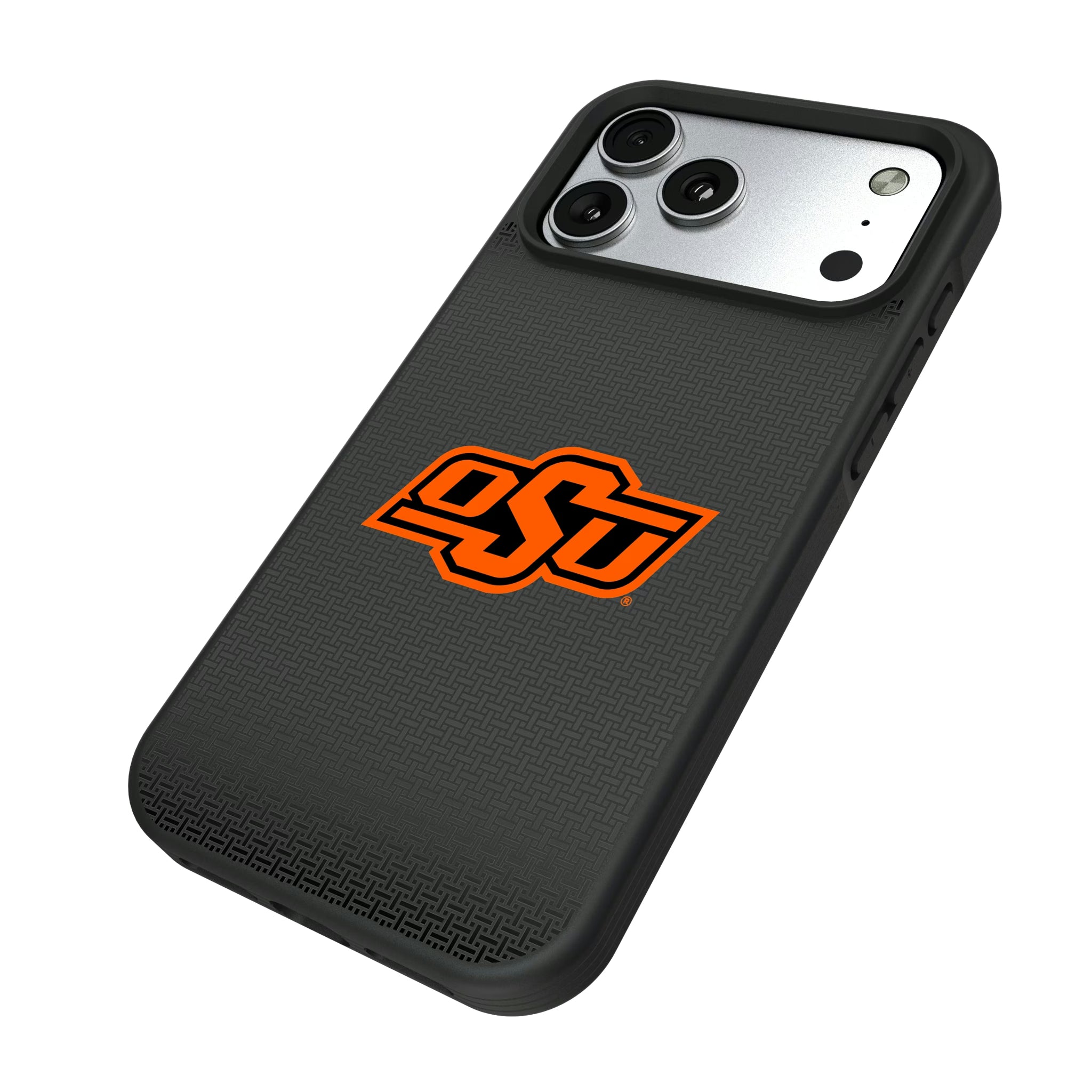 Oklahoma State University Cowboys Linen iPhone Bump Phone Case for Apple iPhone - Isometric View#Device_iPhone 17 Pro Max