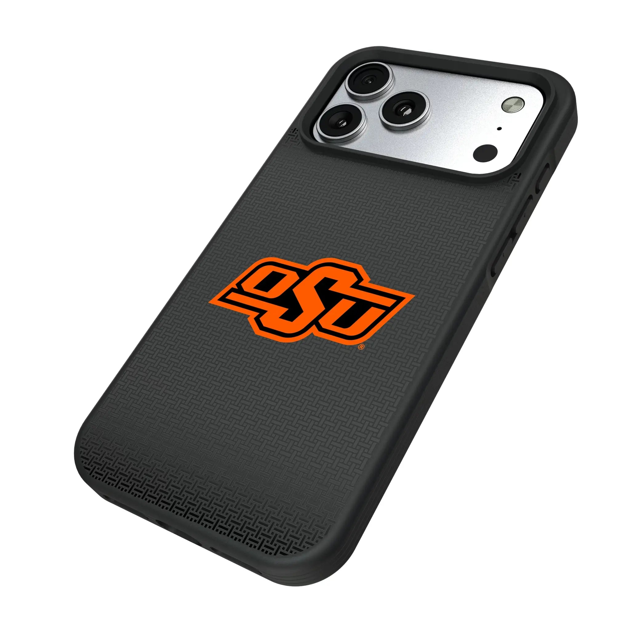 Oklahoma State University Cowboys Linen iPhone Bump Phone Case for Apple iPhone - Isometric View#Device_iPhone 17 Pro Max