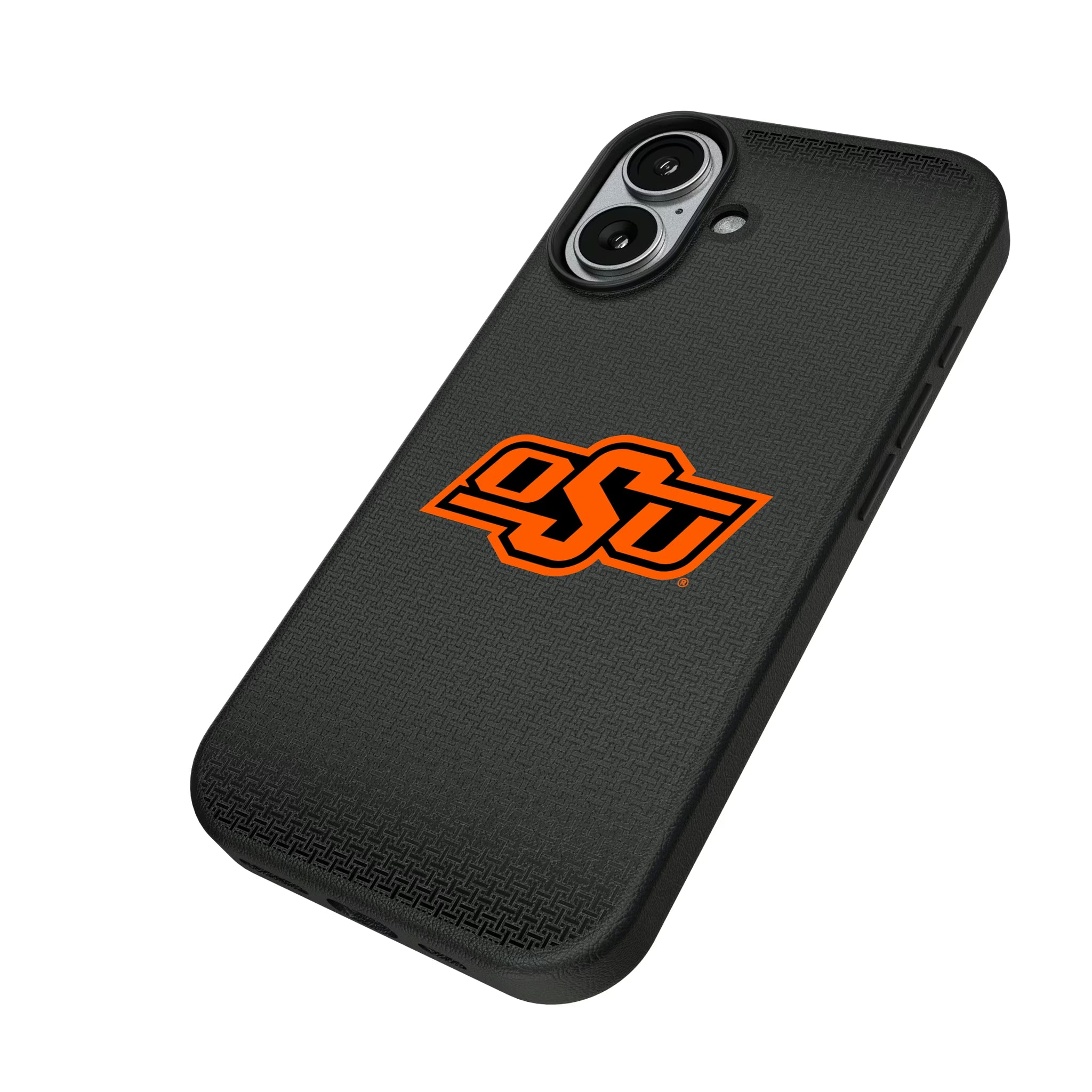 Oklahoma State University Cowboys Linen iPhone MagSafe Compatible Phone Case for Apple iPhone - Isometric View#Device_iPhone 17