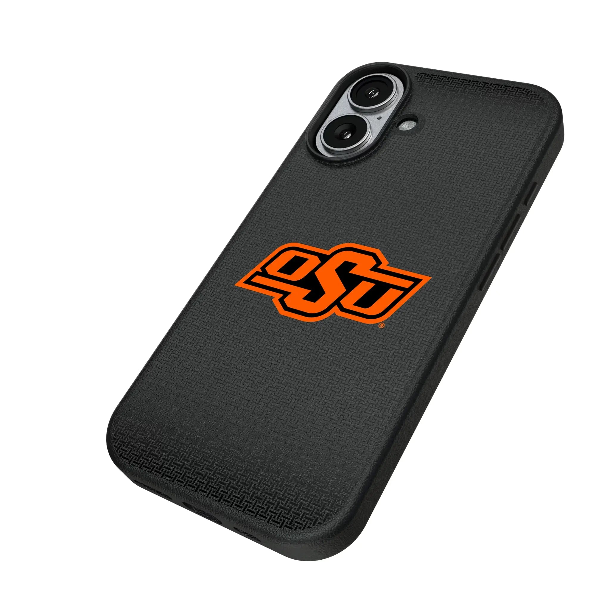 Oklahoma State University Cowboys Linen iPhone MagSafe Compatible Phone Case for Apple iPhone - Isometric View#Device_iPhone 17