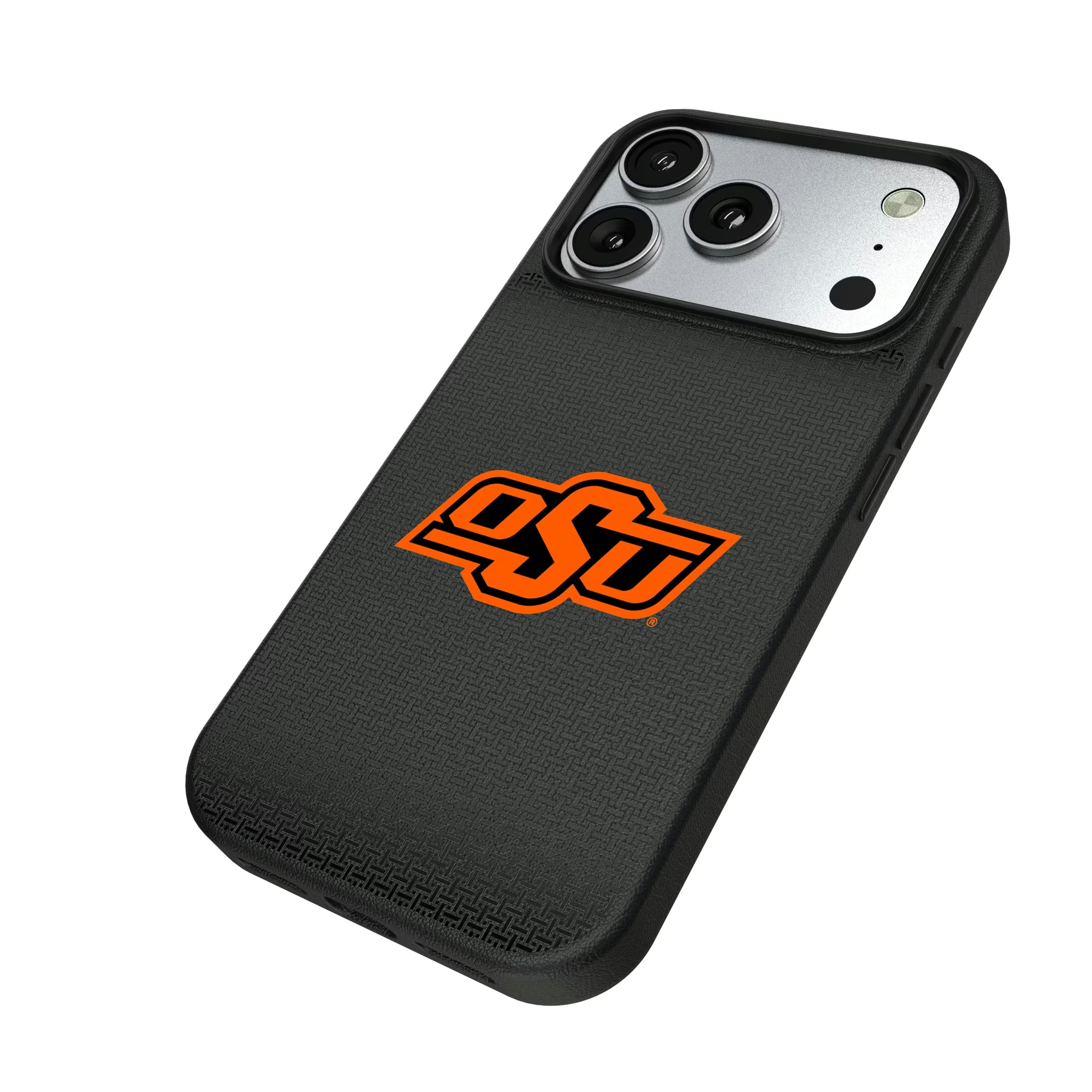 Oklahoma State University Cowboys Linen iPhone MagSafe Compatible Phone Case for Apple iPhone - Isometric View#Device_iPhone 17 Pro