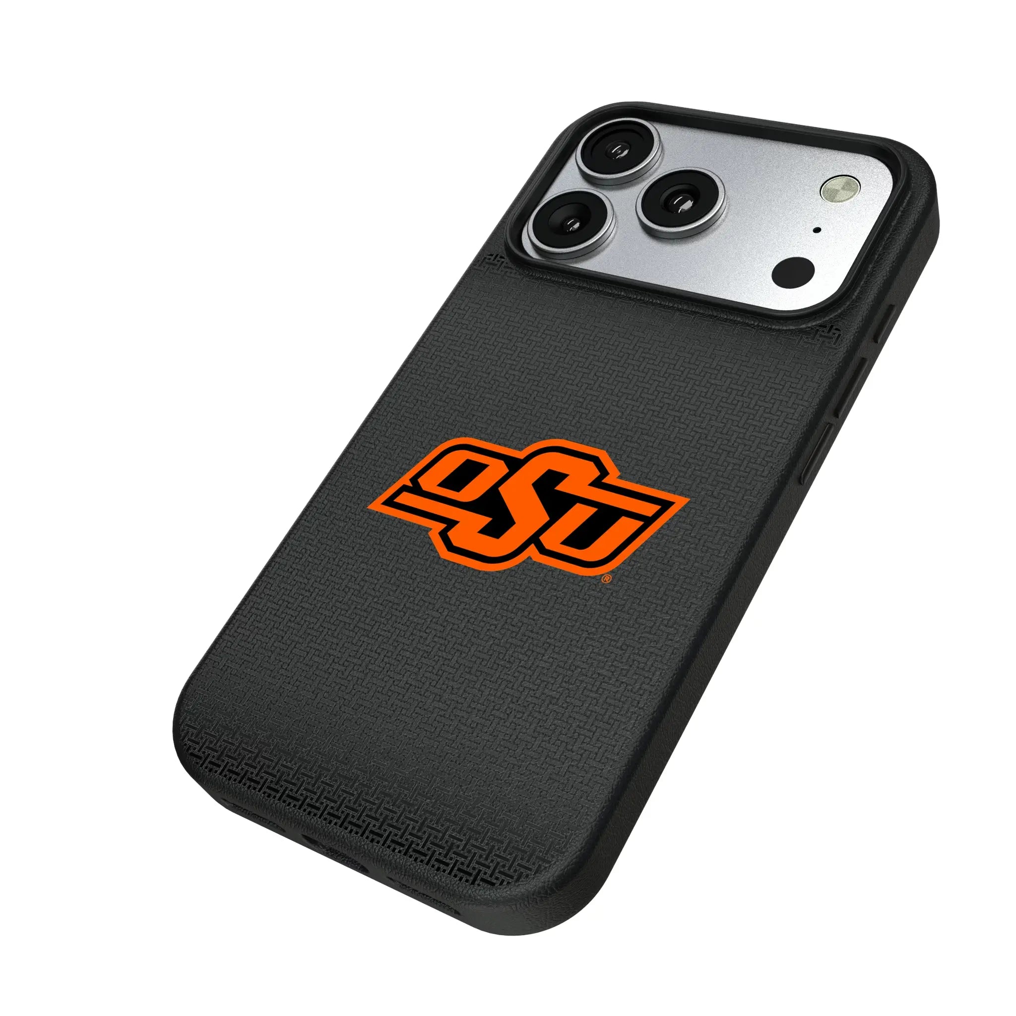 Oklahoma State University Cowboys Linen iPhone MagSafe Compatible Phone Case for Apple iPhone - Isometric View#Device_iPhone 17 Pro