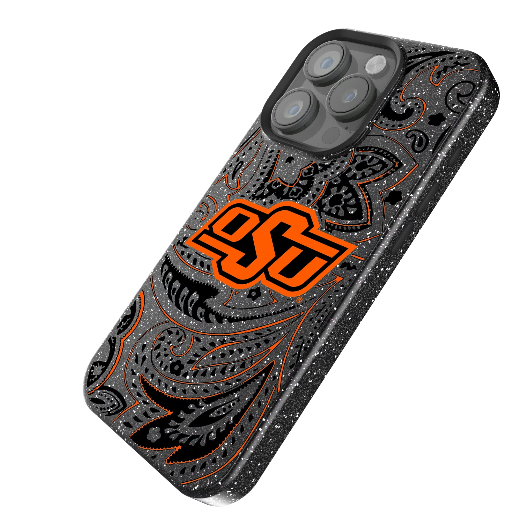 Oklahoma State University Cowboys Paisley iPhone Bling Phone Case for Apple iPhone - Isometric View