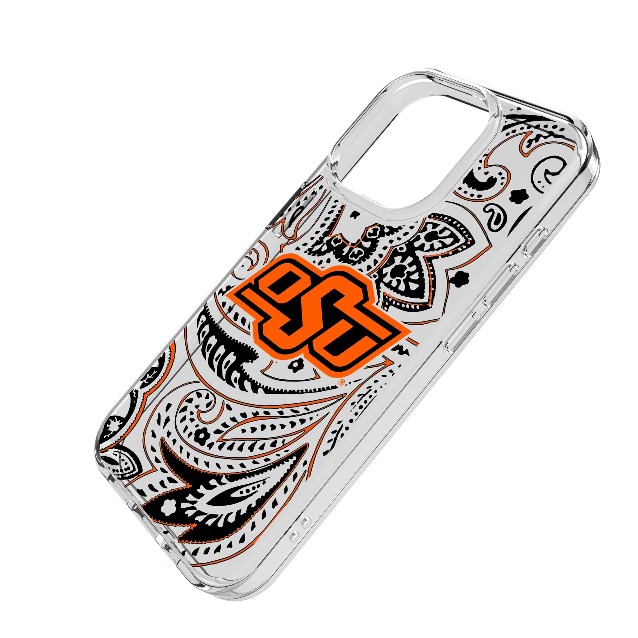 Oklahoma State University Cowboys Paisley iPhone Clear Phone Case for Apple iPhone - Isometric View