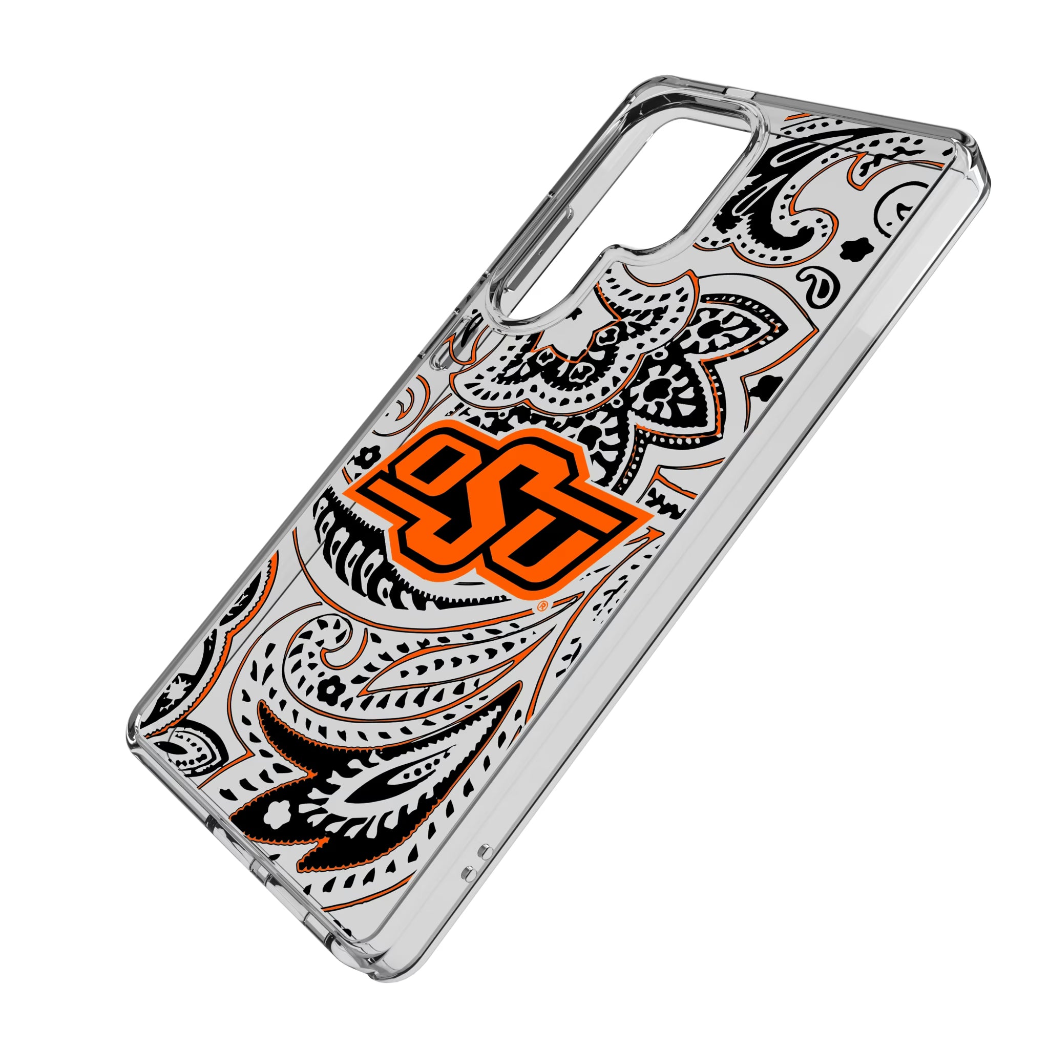 Oklahoma State University Cowboys Paisley Galaxy Clear Phone Case for Samsung Galaxy - Isometric View