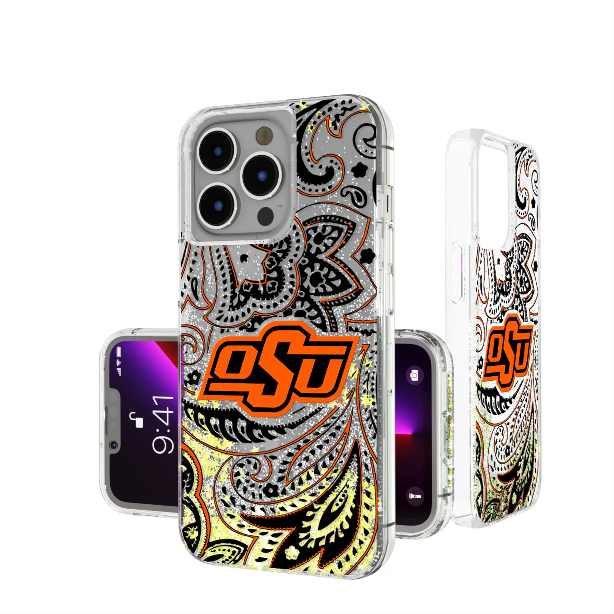 Oklahoma State University Cowboys Paisley iPhone Glitter Phone Case for Apple iPhone