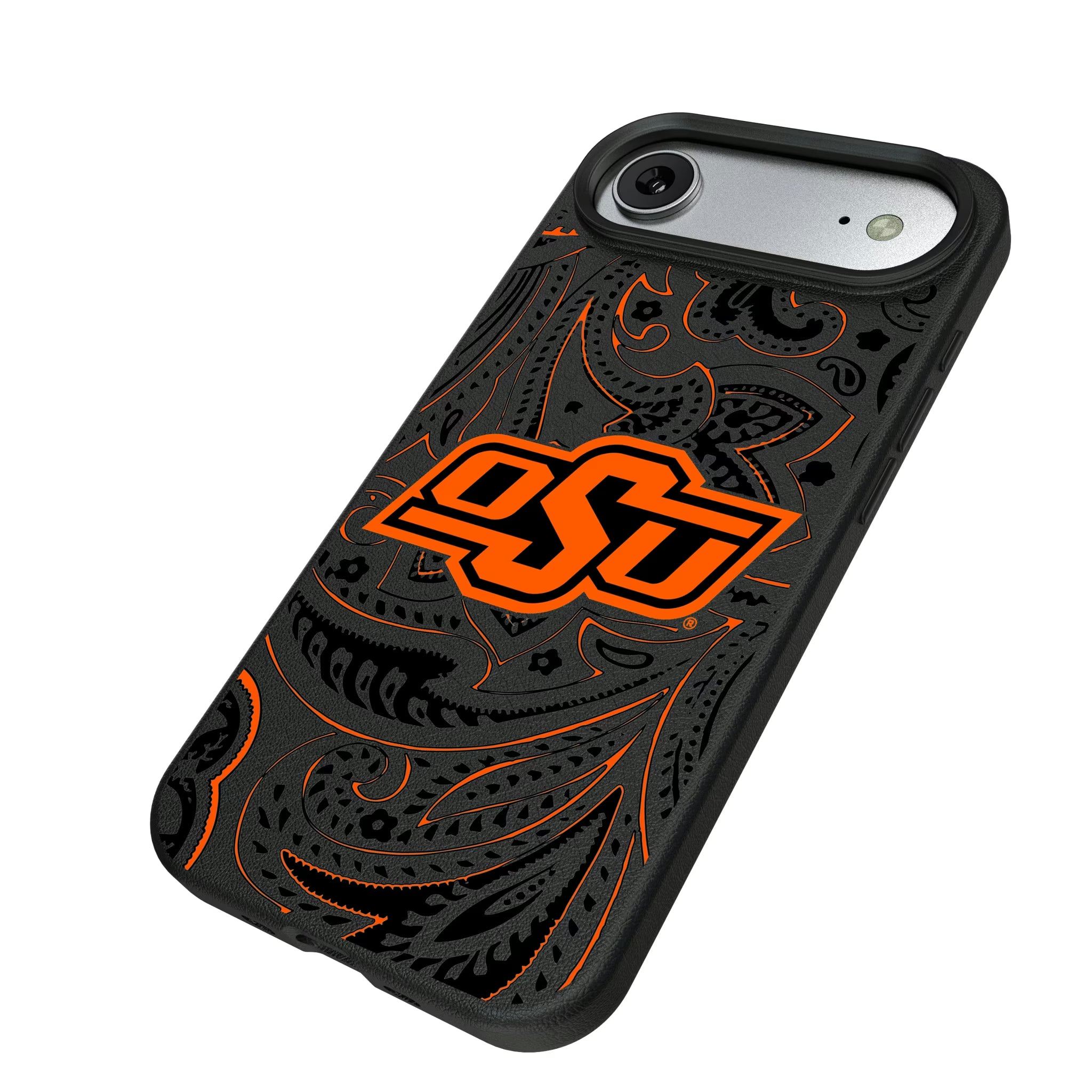 Oklahoma State University Cowboys Paisley iPhone MagSafe Compatible Phone Case for Apple iPhone - Isometric View#Device_iPhone Air