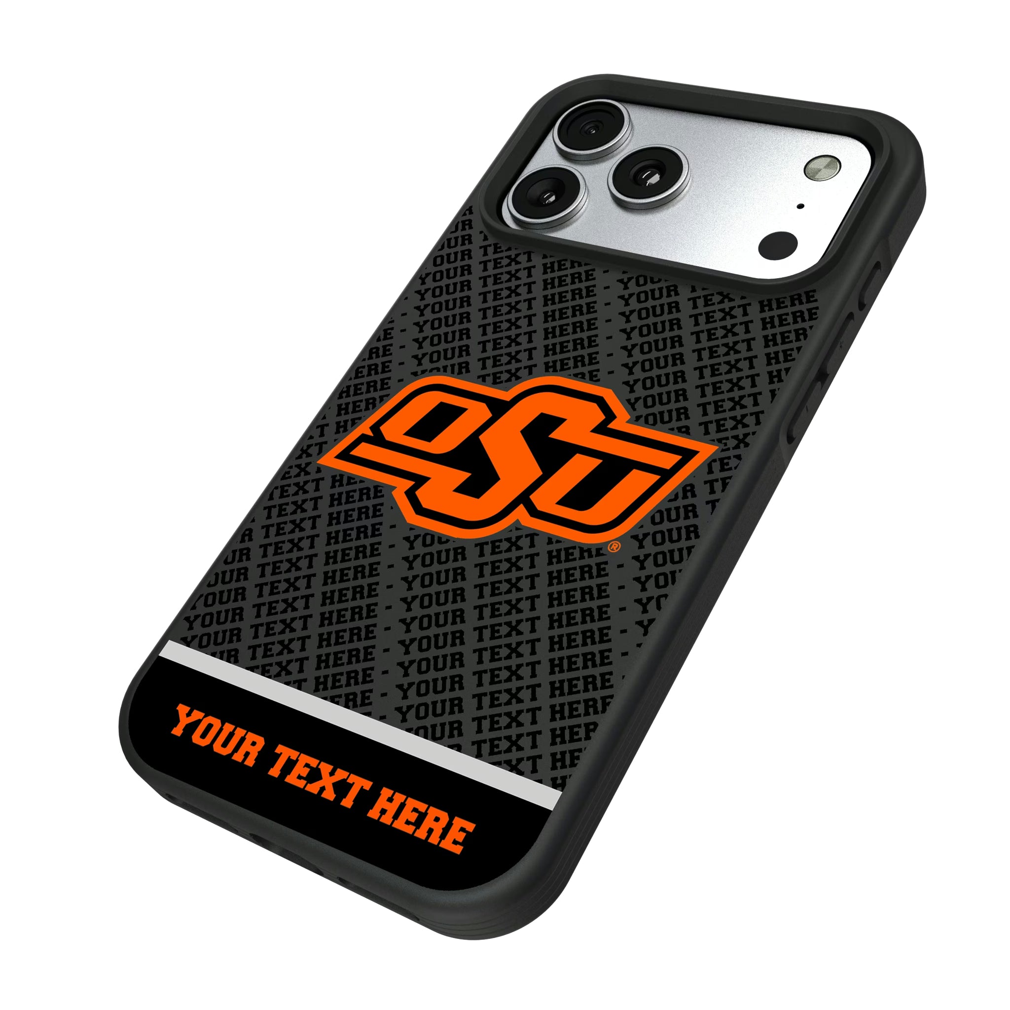 Oklahoma State University Cowboys Personalized EndZone Plus iPhone Bump Phone Case for Apple iPhone - Isometric View#Device_iPhone 17 Pro Max