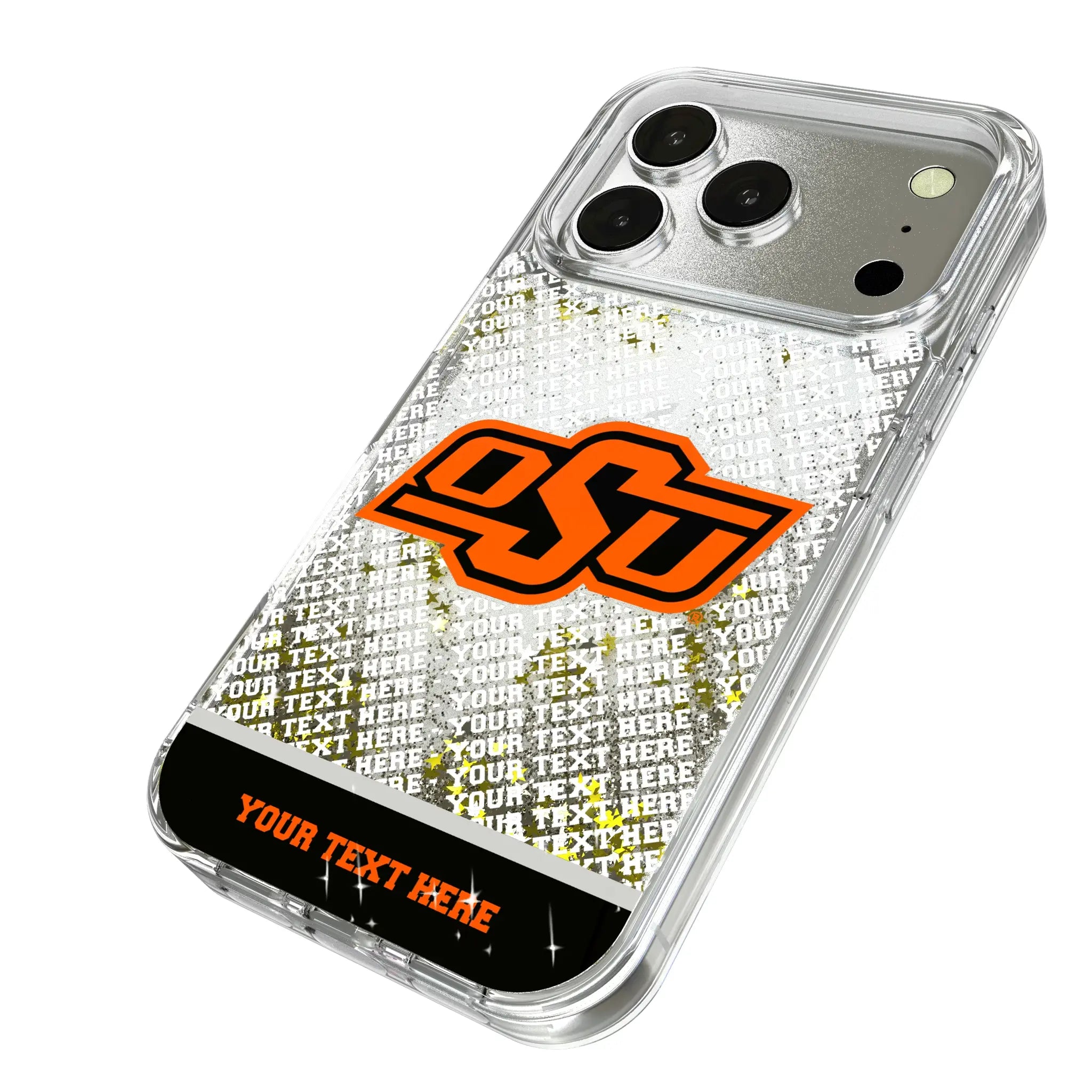 Oklahoma State University Cowboys Personalized EndZone Plus iPhone Glitter Phone Case for Apple iPhone - Isometric View