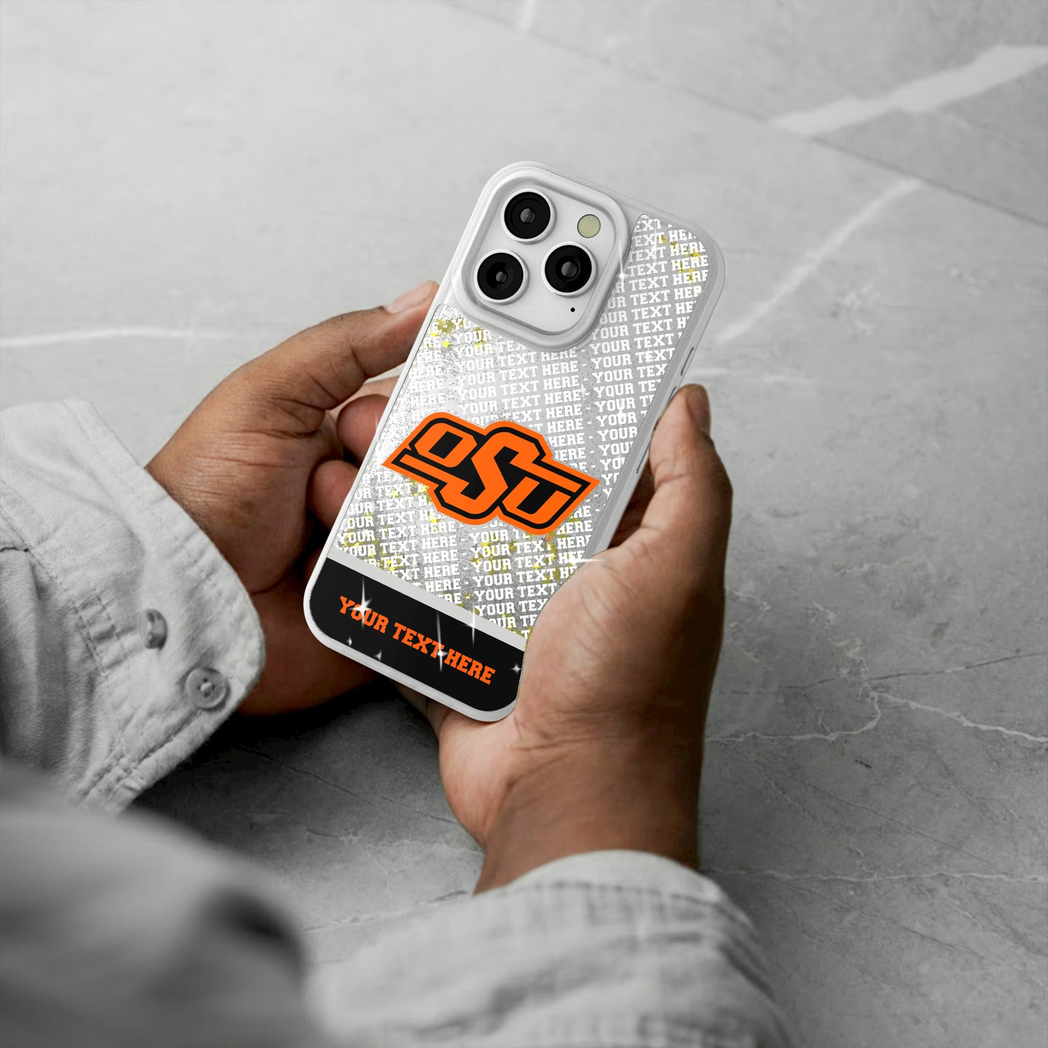 Oklahoma State University Cowboys Personalized EndZone Plus iPhone Glitter Phone Case for Apple iPhone - Lifestyle#Device_iPhone 16 Pro