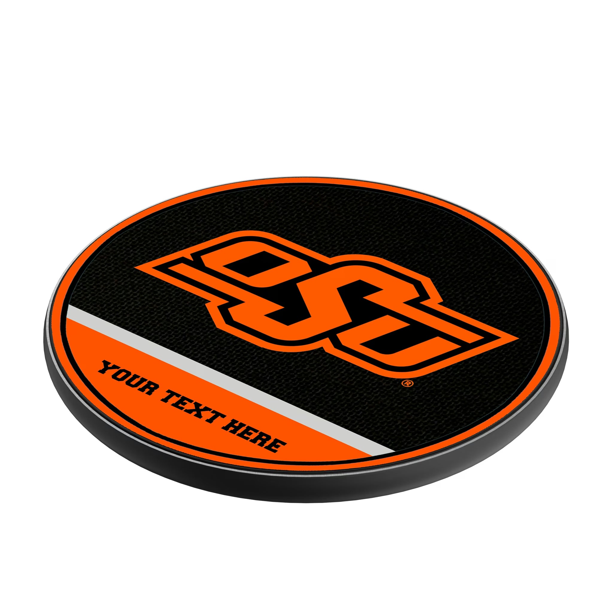 Oklahoma State University Cowboys Personalized Endzone Solid 15-Watt Wireless Charger - Isometric View