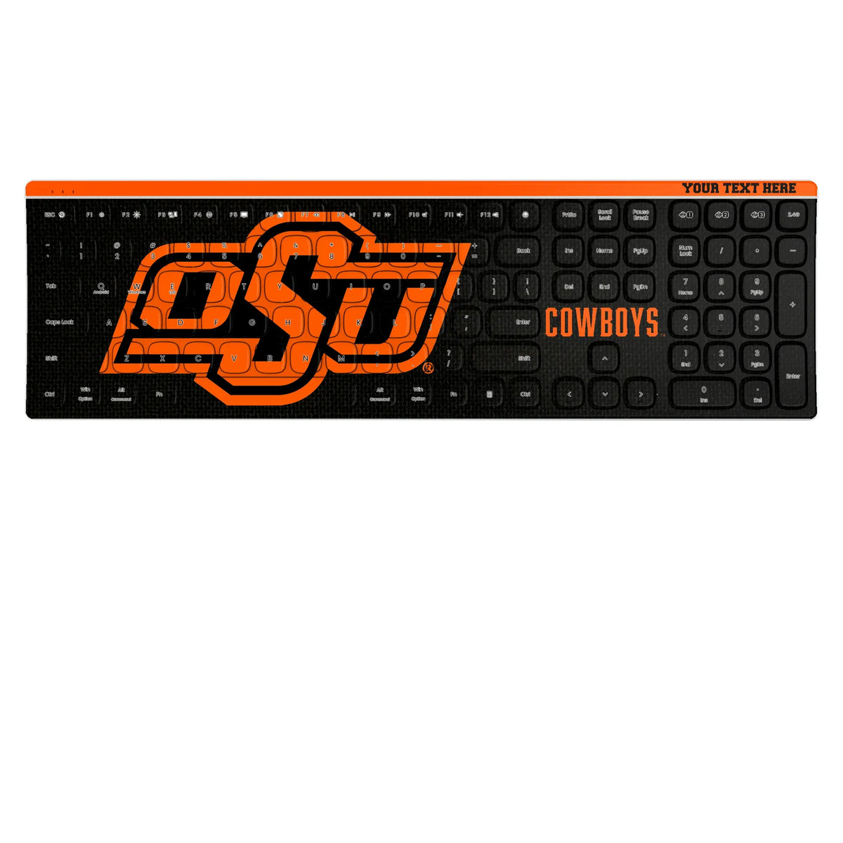 Oklahoma State University Cowboys Personalized Endzone Solid KKB605 Curved Wireless Keyboard