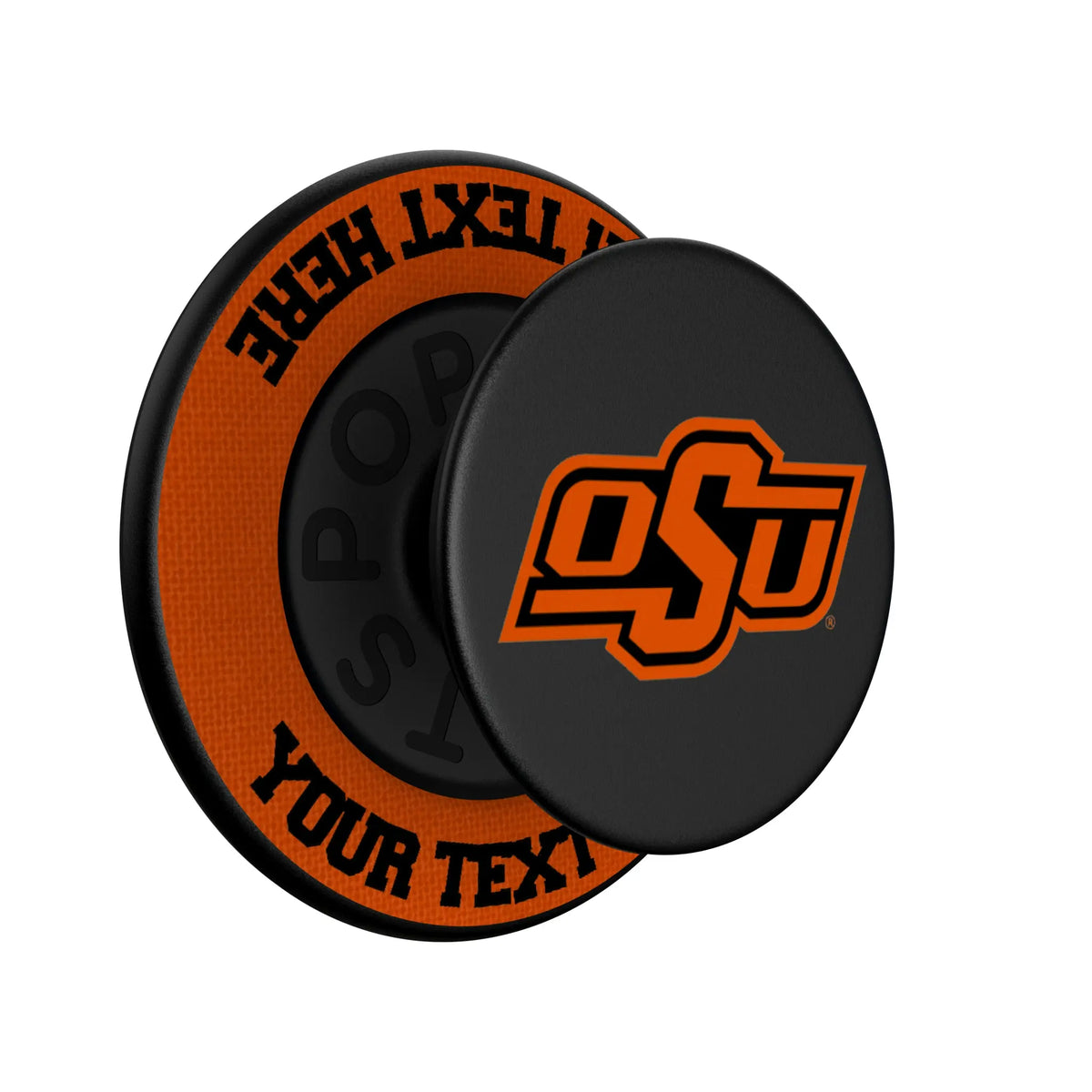 Oklahoma State University Cowboys Personalized Endzone Solid Popsockets Round Magnetic - Isometric View