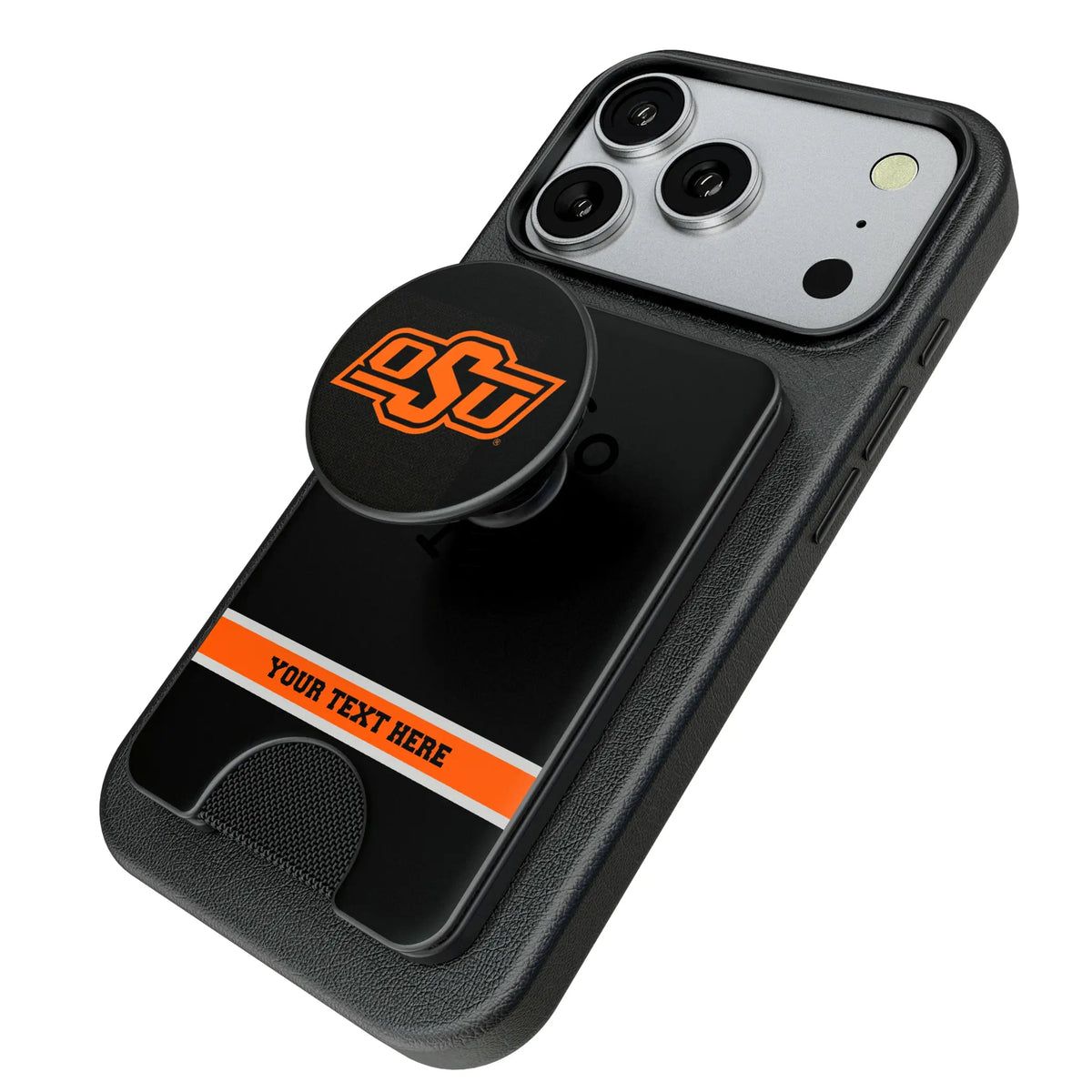 Oklahoma State University Cowboys Personalized Endzone Solid Popsockets Wallet Magnetic - Isometric View