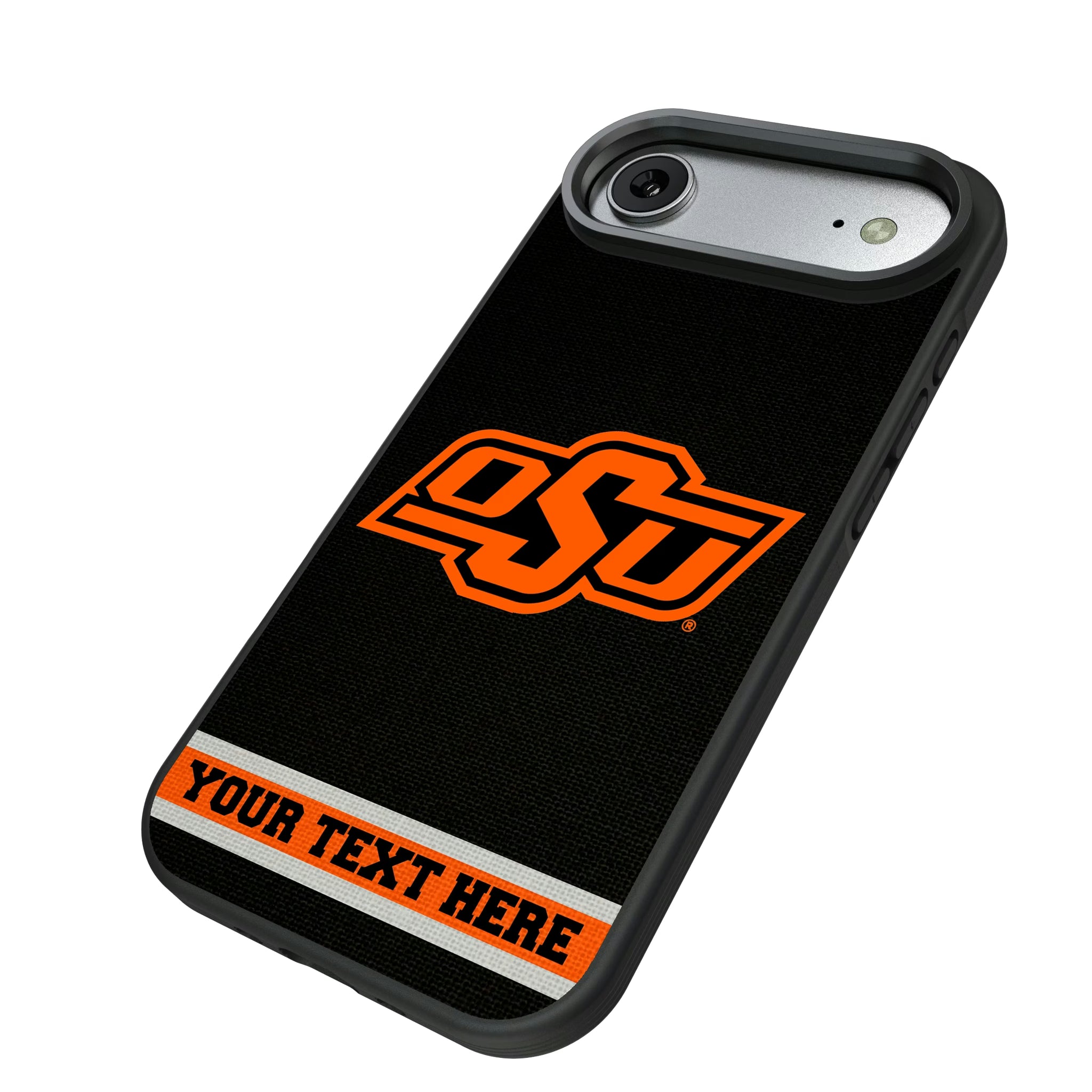 Oklahoma State University Cowboys Personalized Stripe iPhone Bump Phone Case for Apple iPhone - Isometric View#Device_iPhone Air