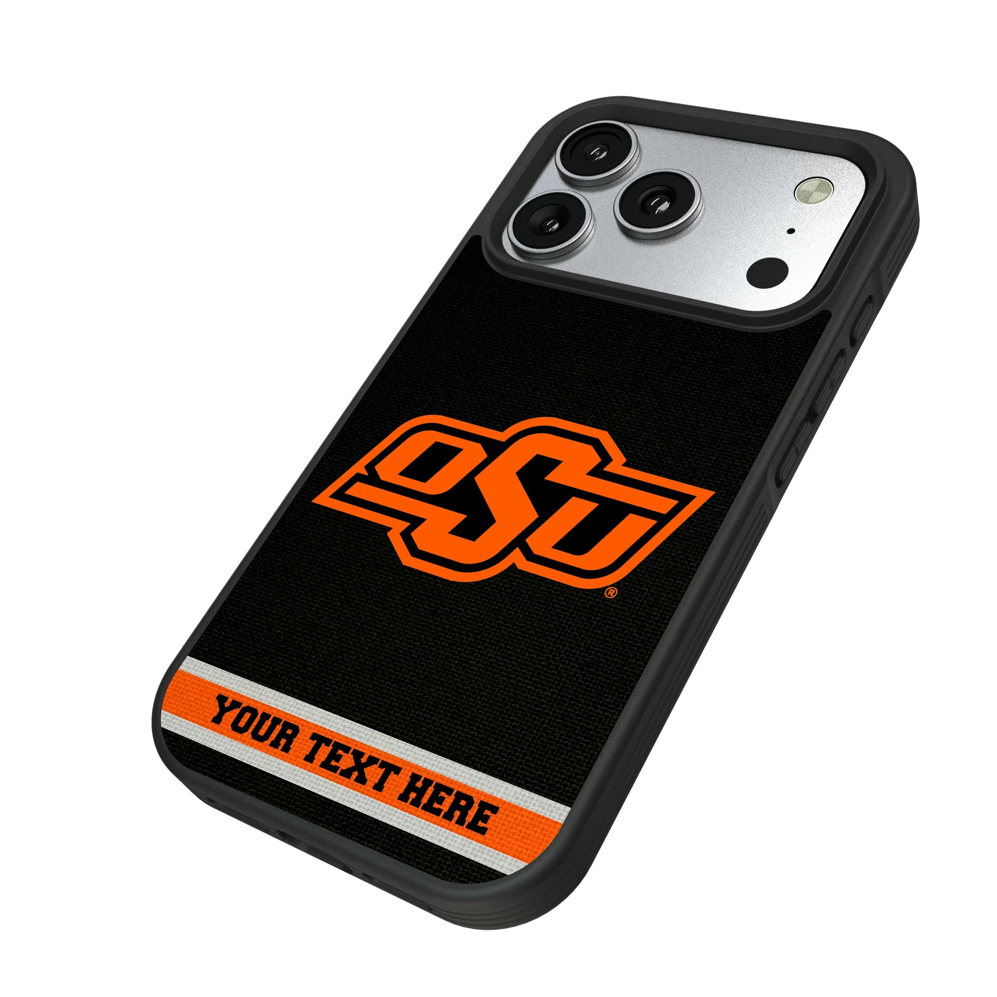 Oklahoma State University Cowboys Personalized Stripe iPhone Bump Phone Case for Apple iPhone - Isometric View#Device_iPhone 17 Pro