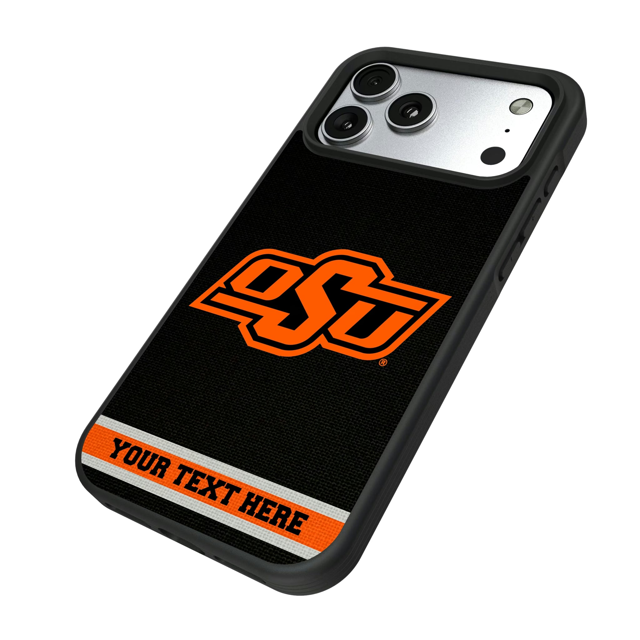 Oklahoma State University Cowboys Personalized Stripe iPhone Bump Phone Case for Apple iPhone - Isometric View#Device_iPhone 17 Pro Max