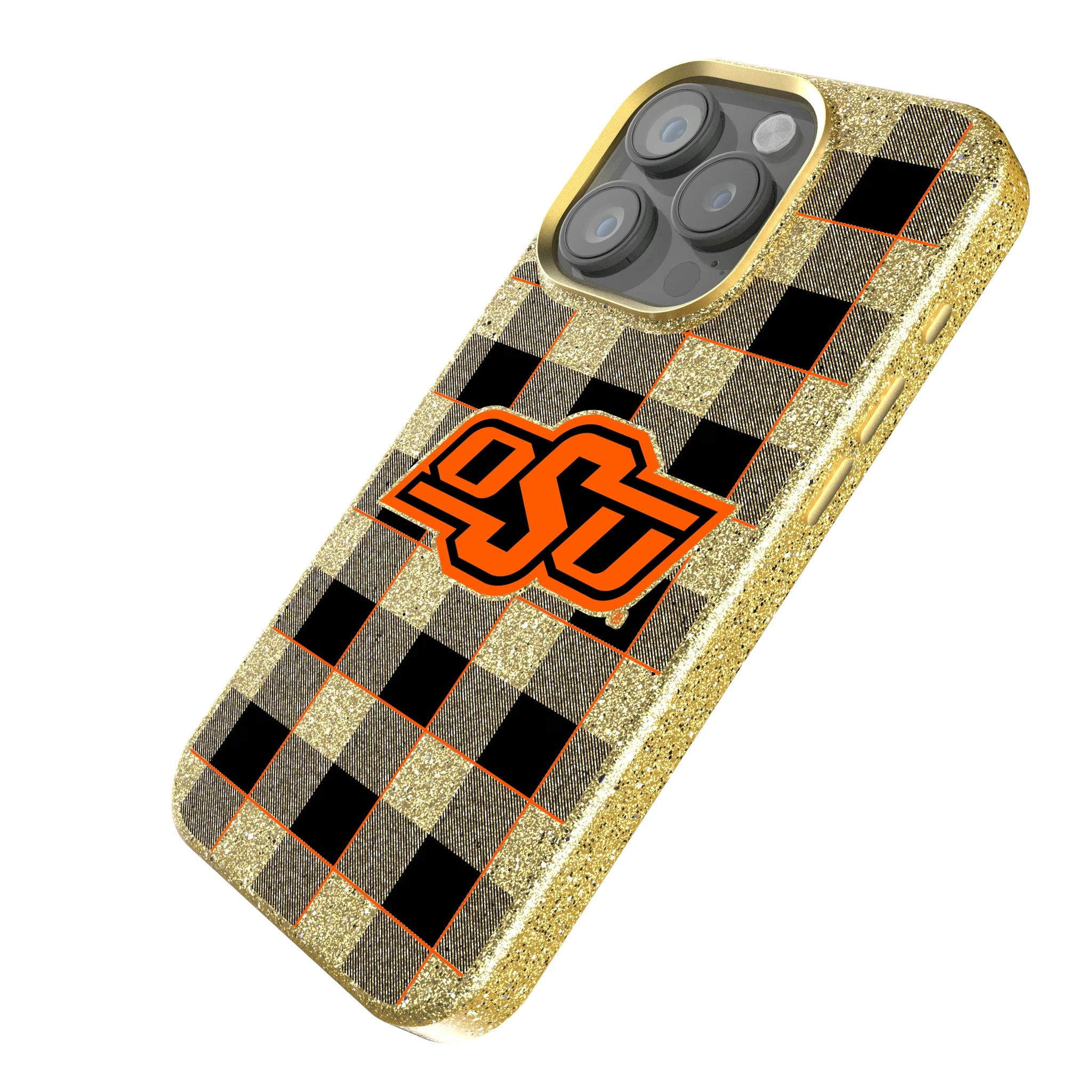 Oklahoma State University Cowboys Plaid iPhone Bling Phone Case for Apple iPhone - Isometric View