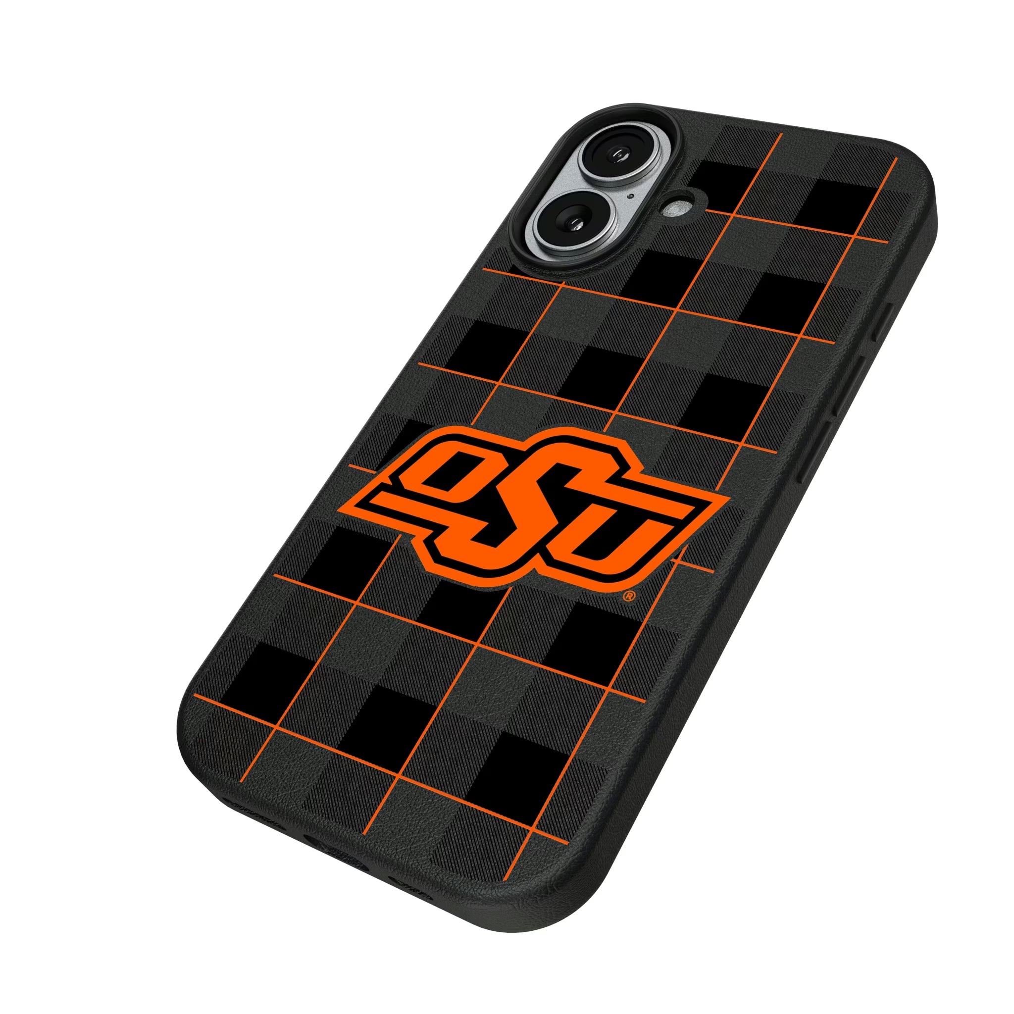 Oklahoma State University Cowboys Plaid iPhone MagSafe Compatible Phone Case for Apple iPhone - Isometric View#Device_iPhone 17