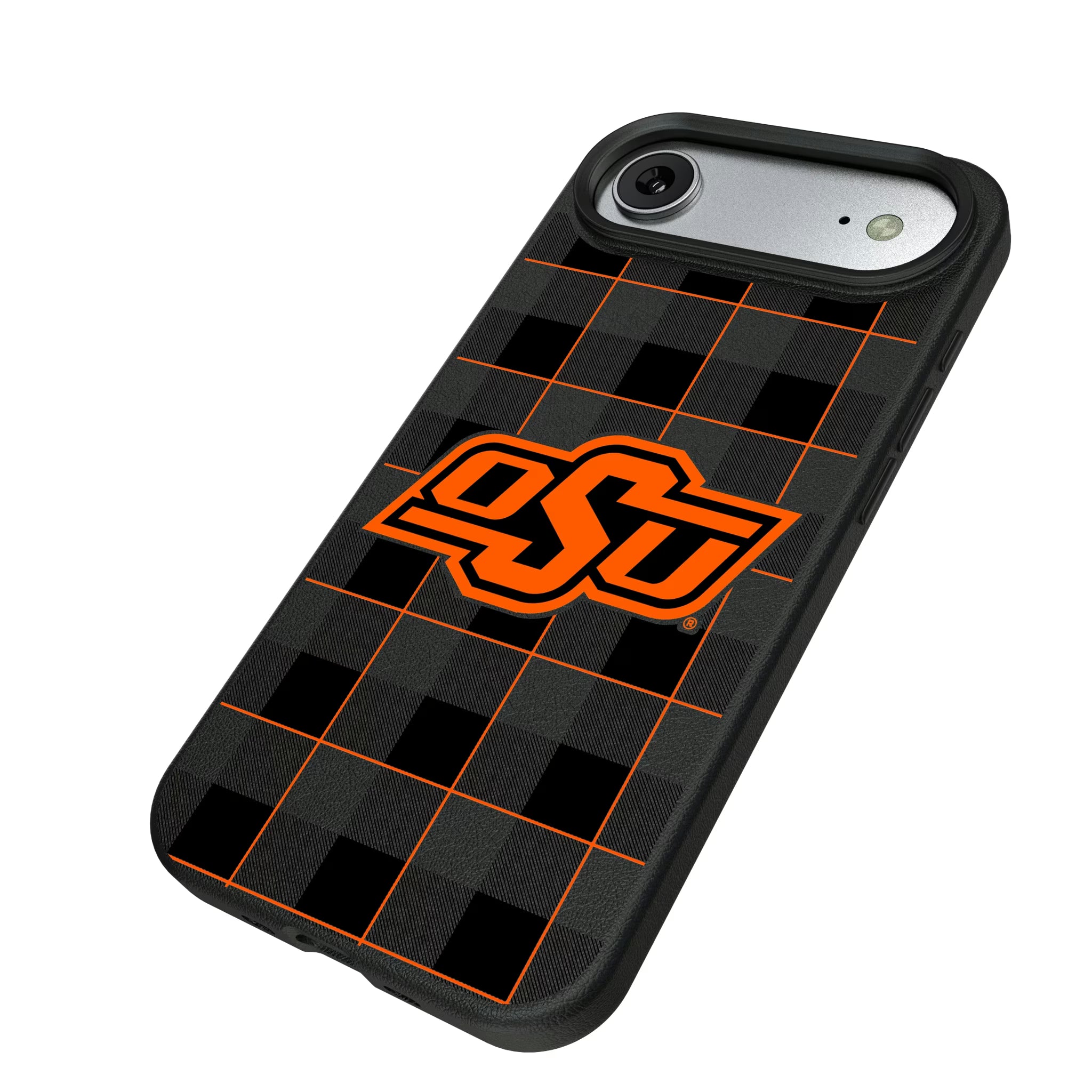 Oklahoma State University Cowboys Plaid iPhone MagSafe Compatible Phone Case for Apple iPhone - Isometric View#Device_iPhone Air