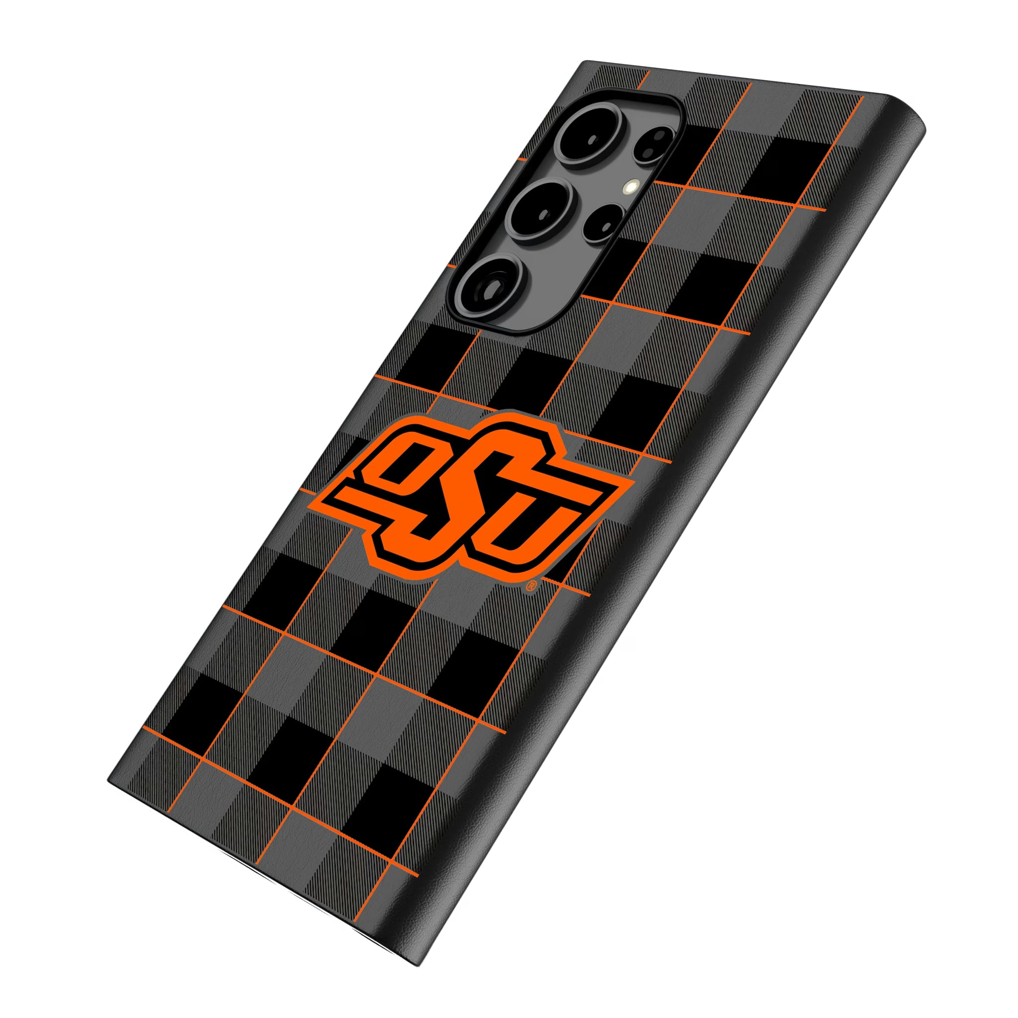 Oklahoma State University Cowboys Plaid Galaxy MagSafe Compatible Phone Case for Samsung Galaxy - Isometric View