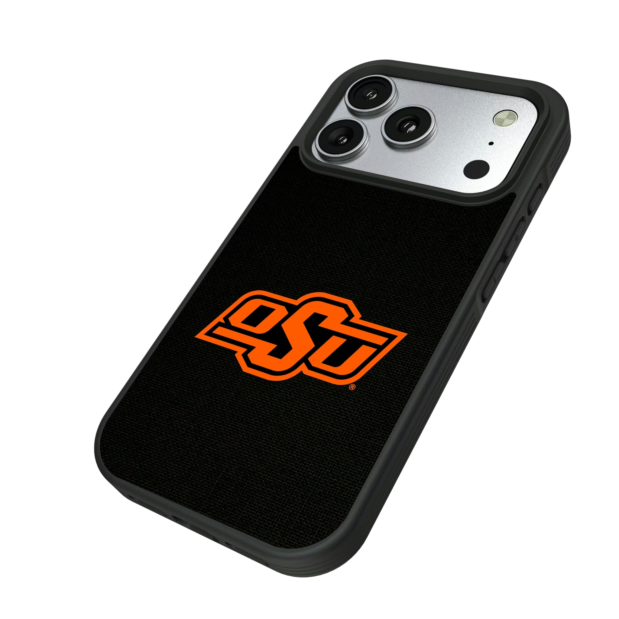 Oklahoma State University Cowboys Solid iPhone Bump Phone Case for Apple iPhone - Isometric View#Device_iPhone 17 Pro