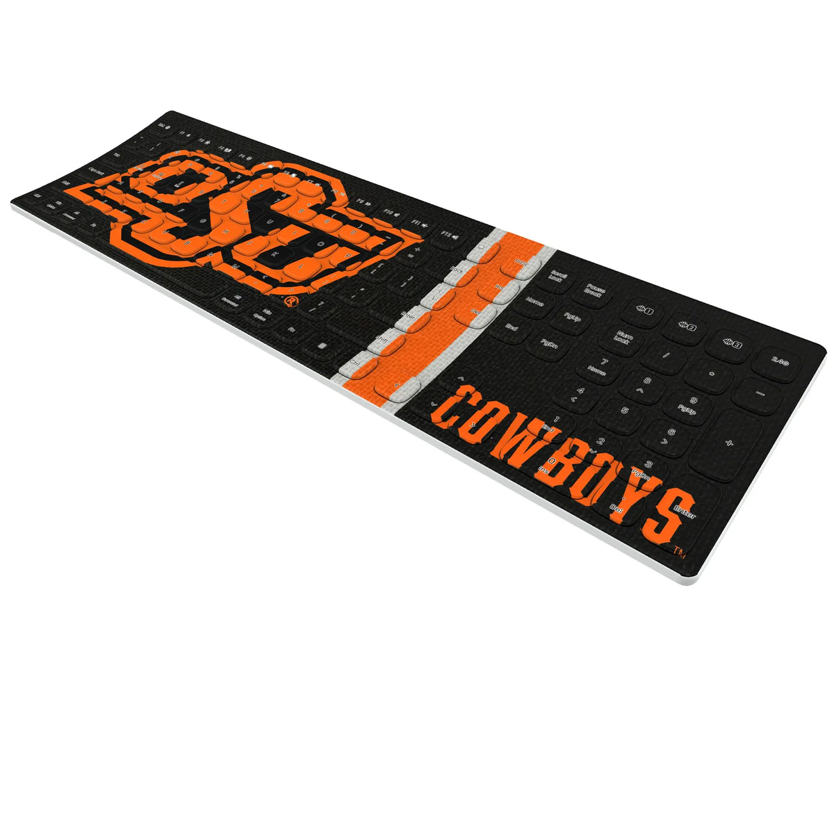 Oklahoma State University Cowboys Stripe KKB605 Curved Wireless Keyboard - Isometric View