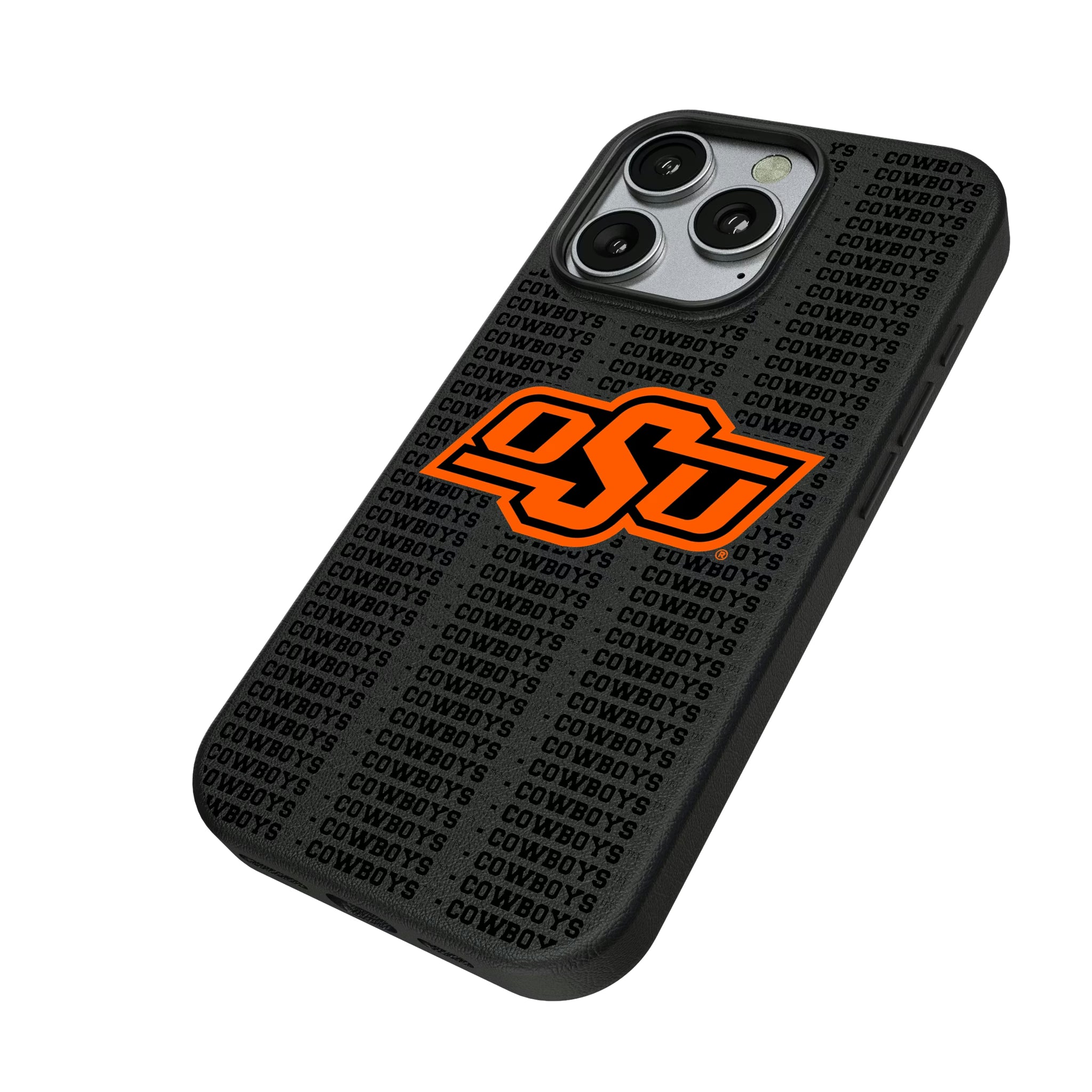 Oklahoma State University Cowboys Text Backdrop iPhone MagSafe Compatible Phone Case for Apple iPhone - Isometric View
