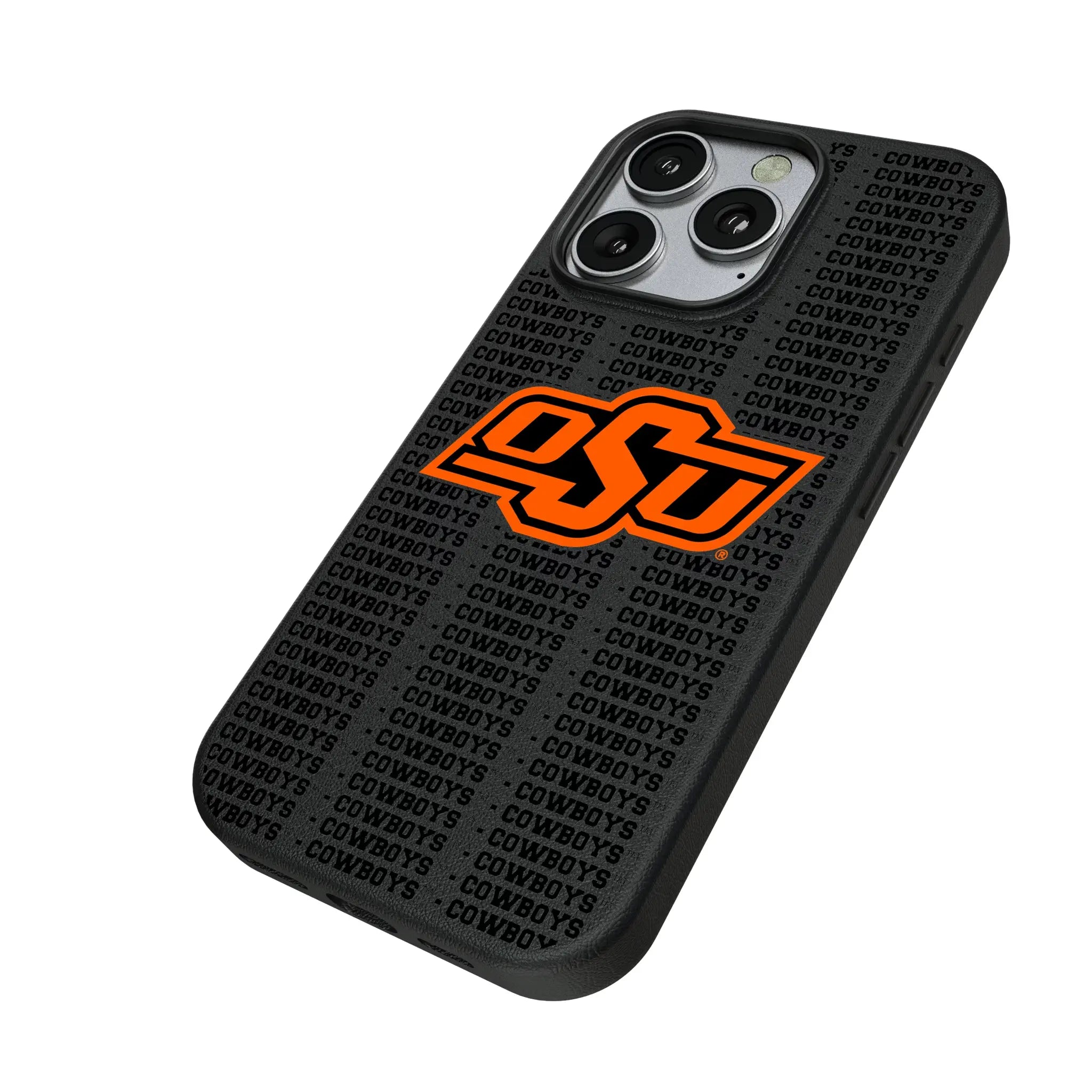 Oklahoma State University Cowboys Text Backdrop iPhone MagSafe Compatible Phone Case for Apple iPhone - Isometric View