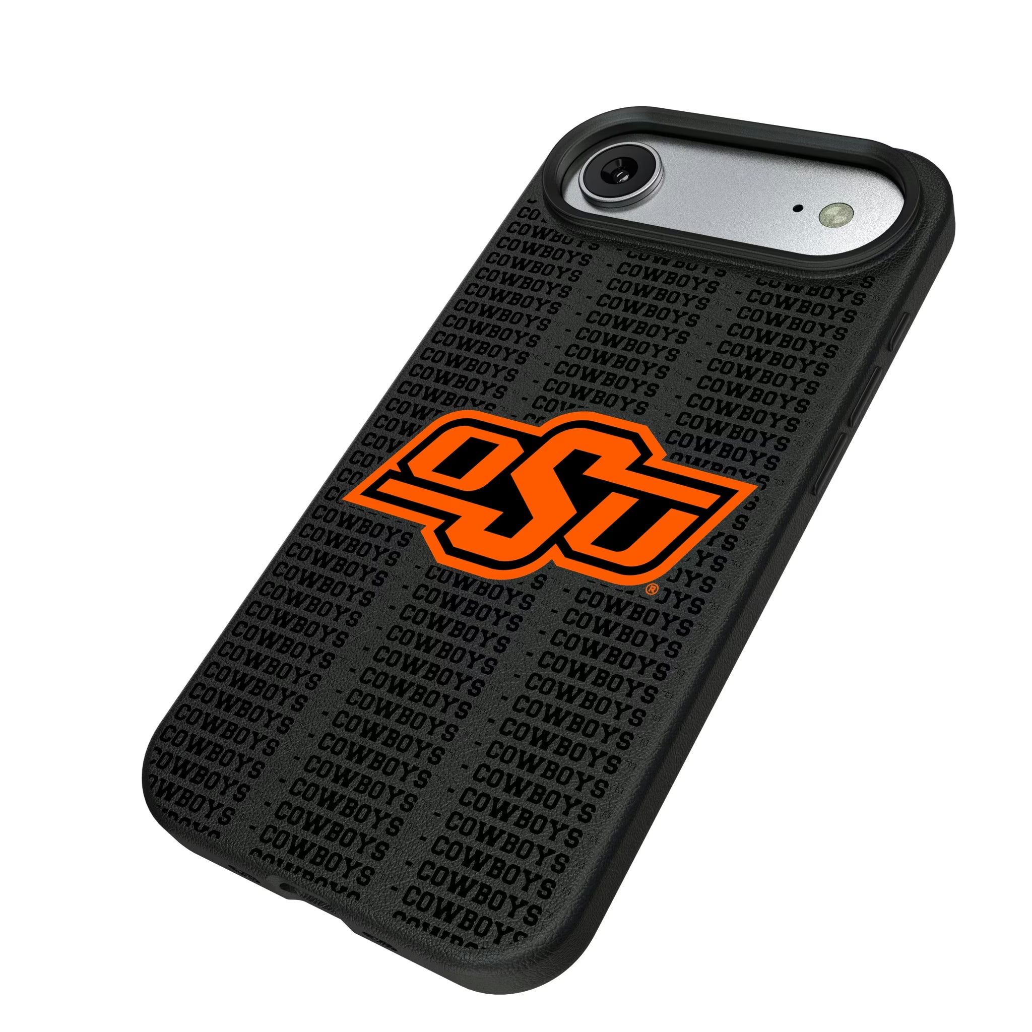 Oklahoma State University Cowboys Text Backdrop iPhone MagSafe Compatible Phone Case for Apple iPhone - Isometric View#Device_iPhone Air