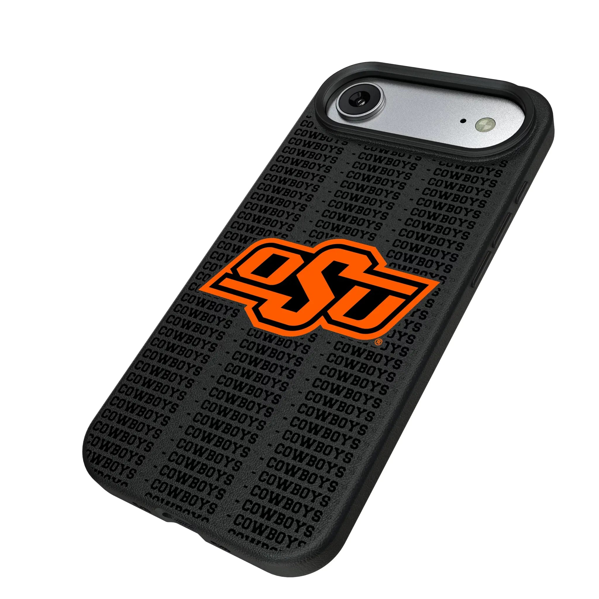 Oklahoma State University Cowboys Text Backdrop iPhone MagSafe Compatible Phone Case for Apple iPhone - Isometric View#Device_iPhone Air