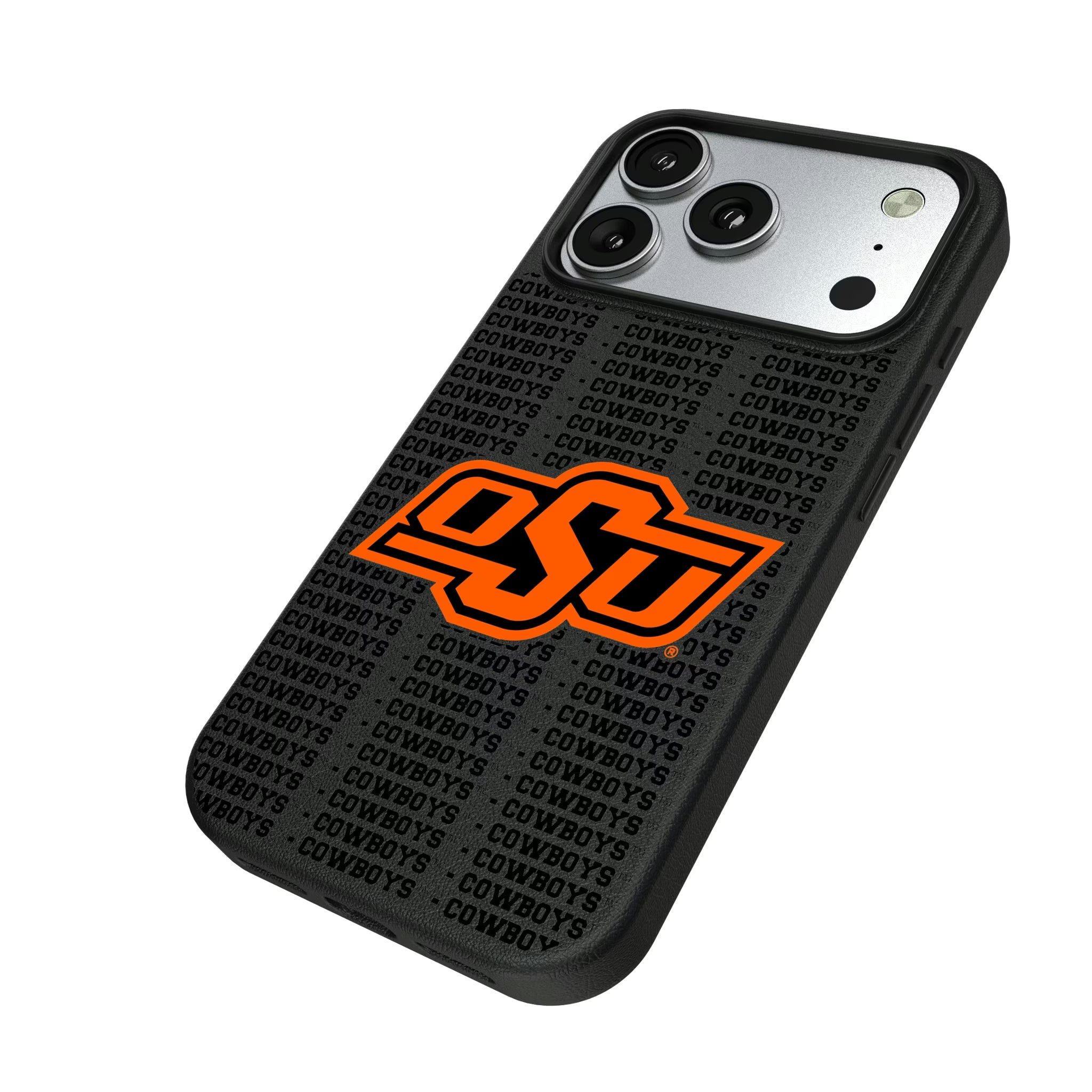 Oklahoma State University Cowboys Text Backdrop iPhone MagSafe Compatible Phone Case for Apple iPhone - Isometric View#Device_iPhone 17 Pro