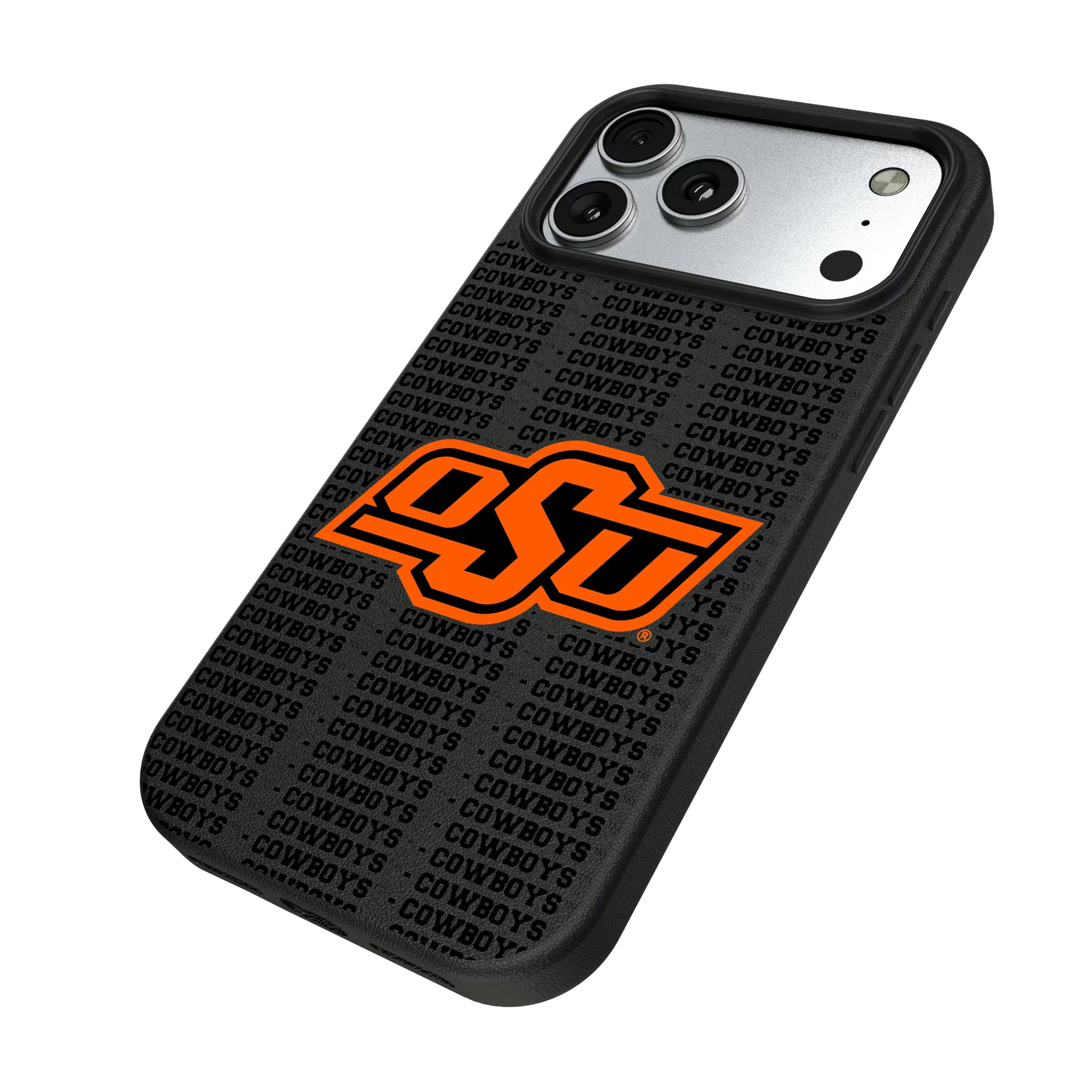 Oklahoma State University Cowboys Text Backdrop iPhone MagSafe Compatible Phone Case for Apple iPhone - Isometric View#Device_iPhone 17 Pro Max