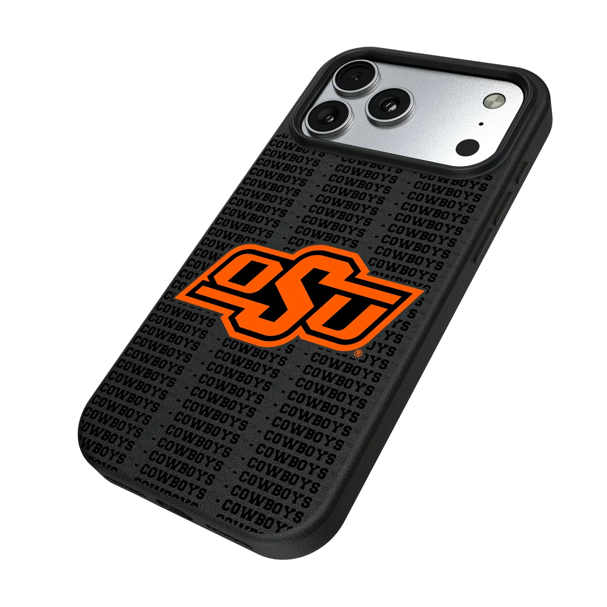 Oklahoma State University Cowboys Text Backdrop iPhone MagSafe Compatible Phone Case for Apple iPhone - Isometric View#Device_iPhone 17 Pro Max
