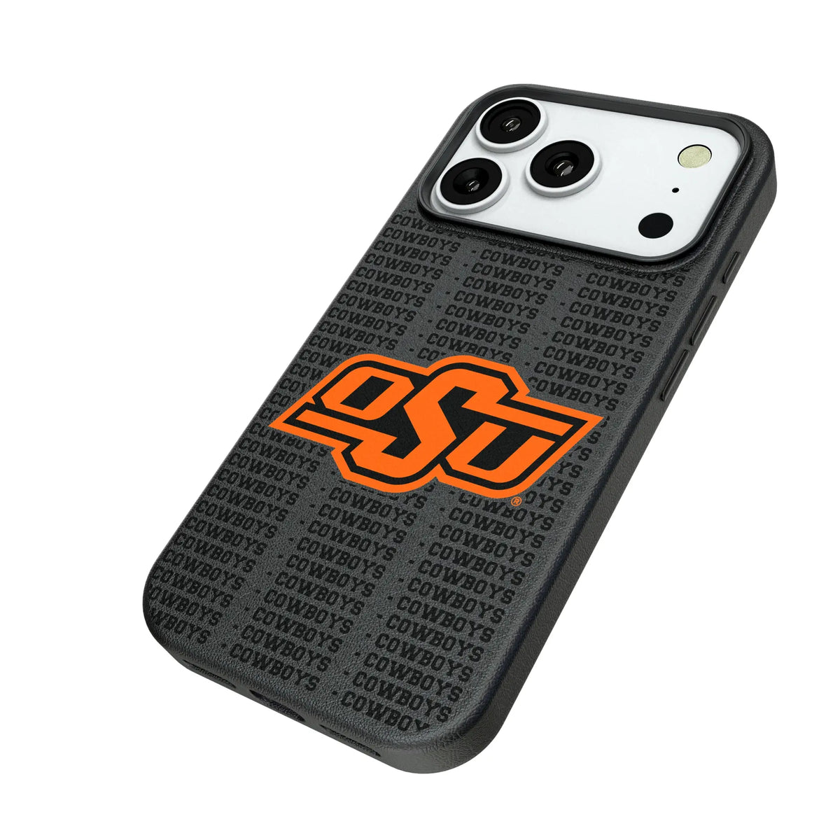 Oklahoma State University Cowboys Text Backdrop iPhone MagSafe Compatible Phone Case for Apple iPhone - Isometric View#Device_iPhone 18 Pro