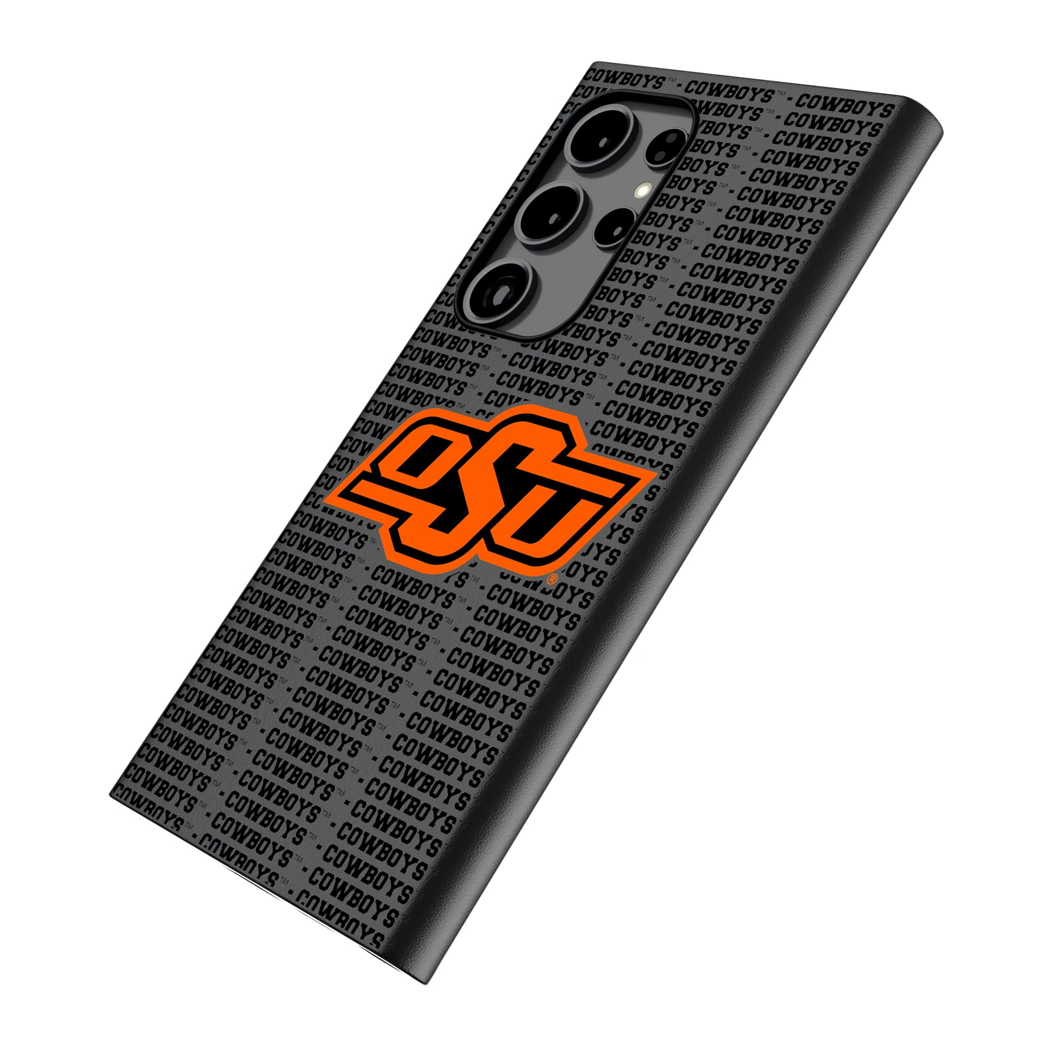 Oklahoma State University Cowboys Text Backdrop Galaxy MagSafe Compatible Phone Case for Samsung Galaxy - Isometric View