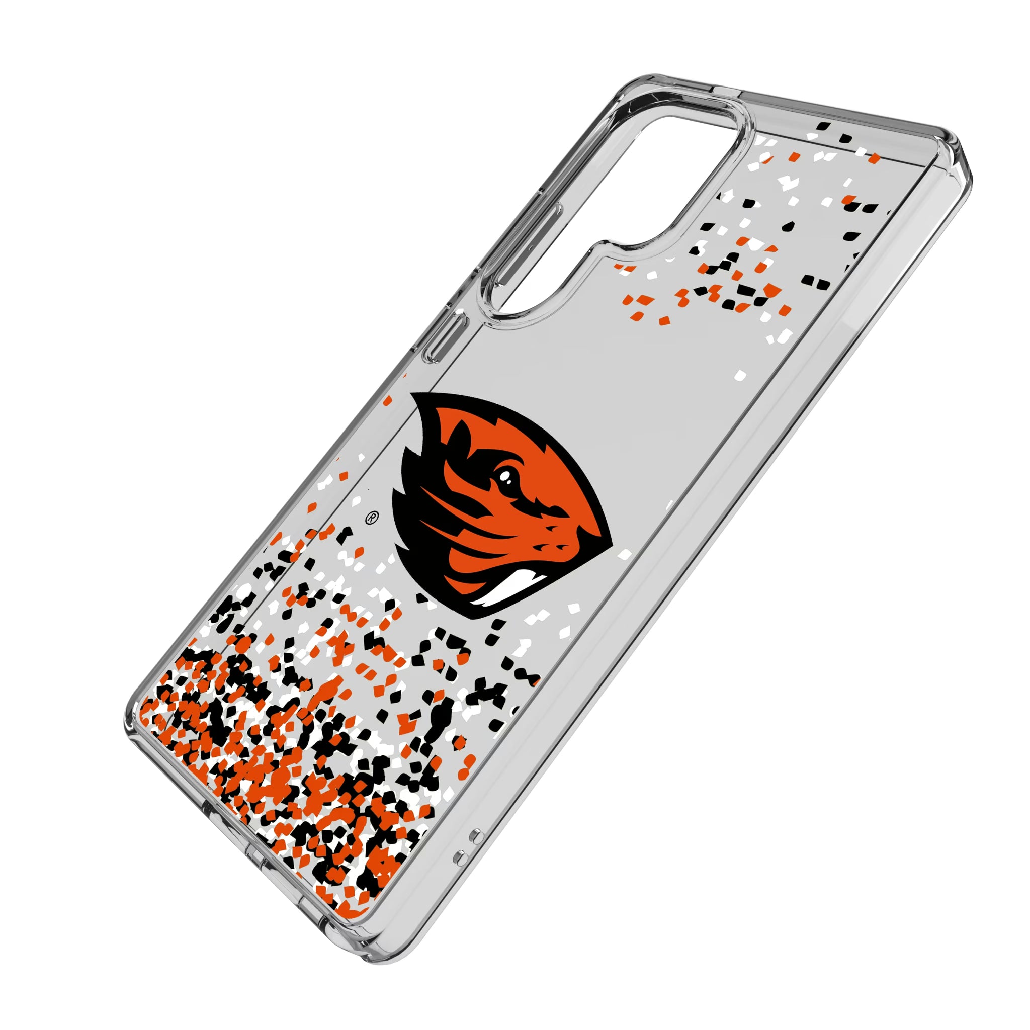 Oregon State University Beavers Confetti Galaxy Clear Phone Case for Samsung Galaxy - Isometric View