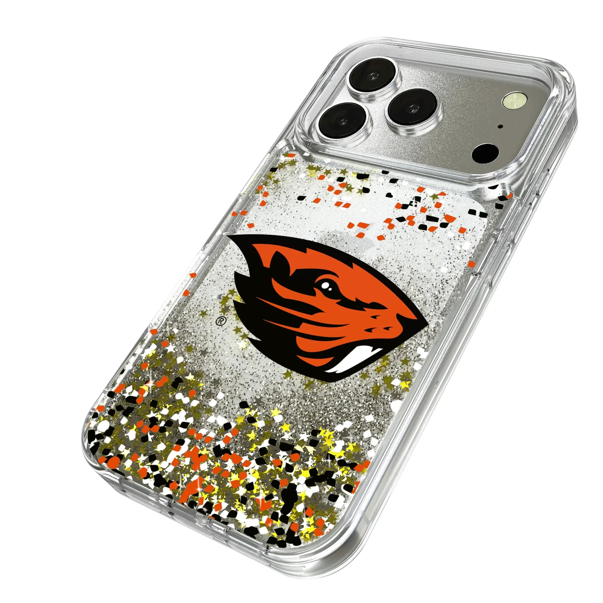 Oregon State University Beavers Confetti iPhone Glitter Phone Case for Apple iPhone - Isometric View