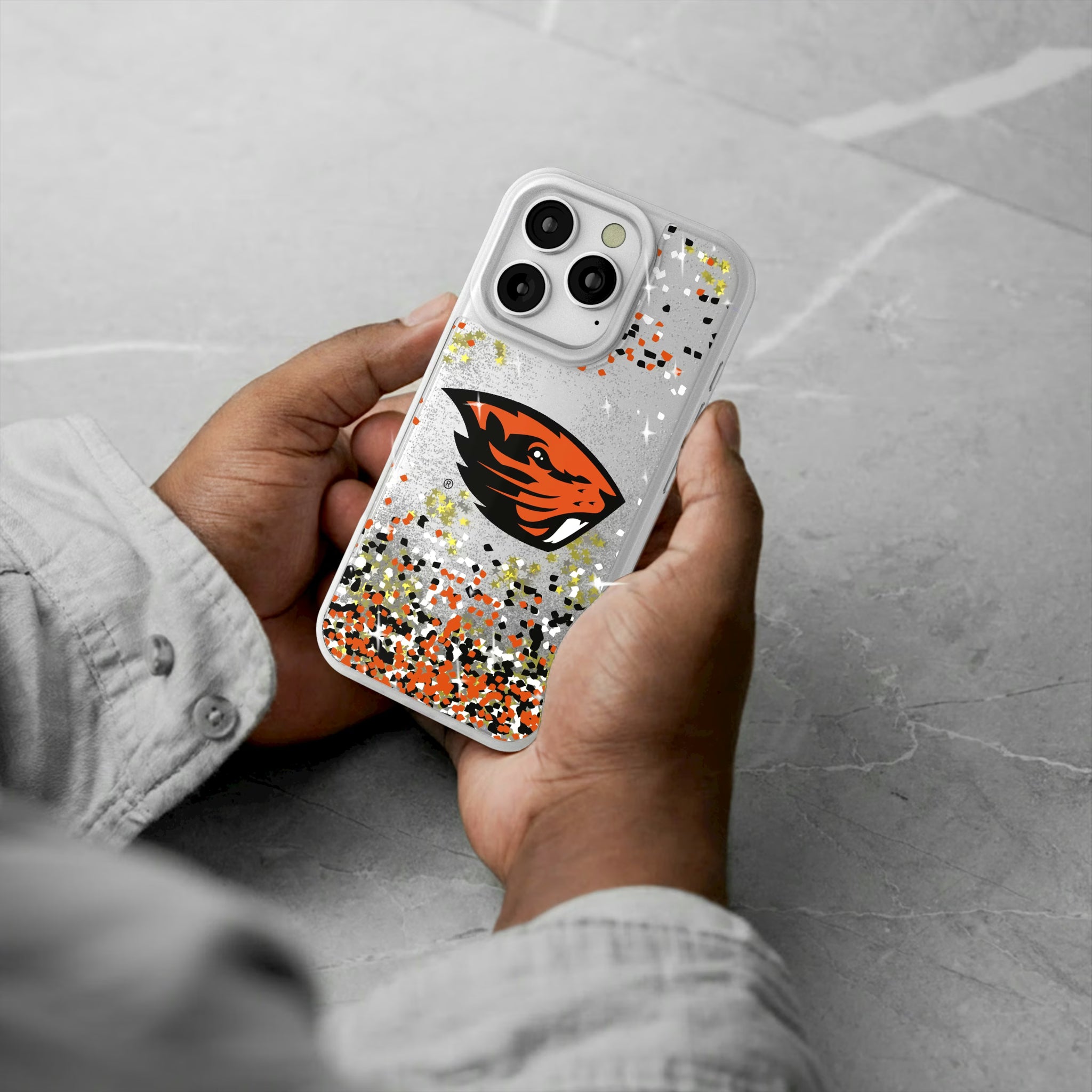 Oregon State University Beavers Confetti iPhone Glitter Phone Case for Apple iPhone - Lifestyle#Device_iPhone 16 Pro