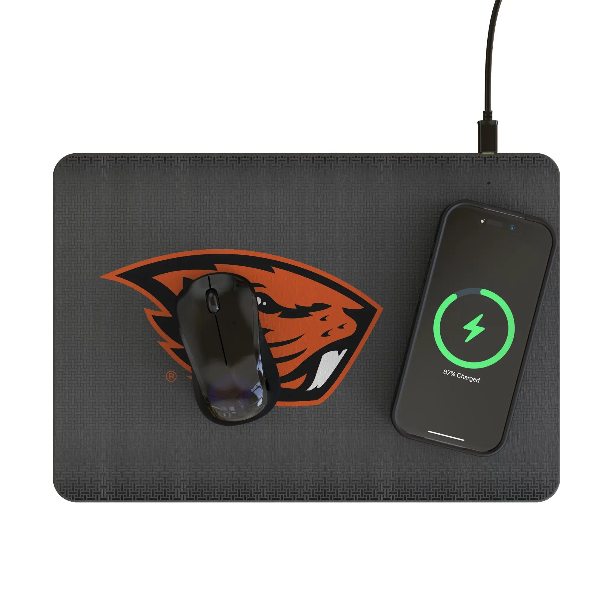 Oregon State University Beavers Linen 15-Watt Wireless Charger and Mouse Pad - Lifestyle