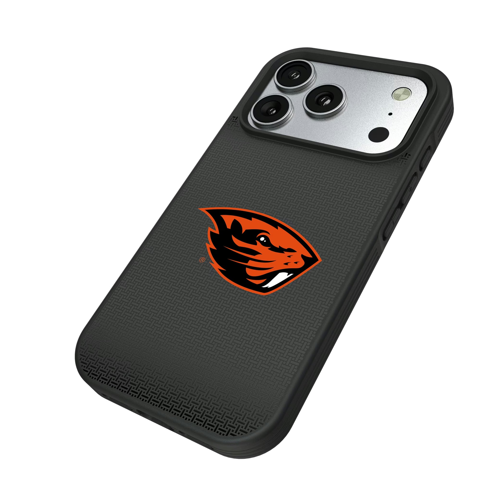 Oregon State University Beavers Linen iPhone Bump Phone Case for Apple iPhone - Isometric View#Device_iPhone 17 Pro