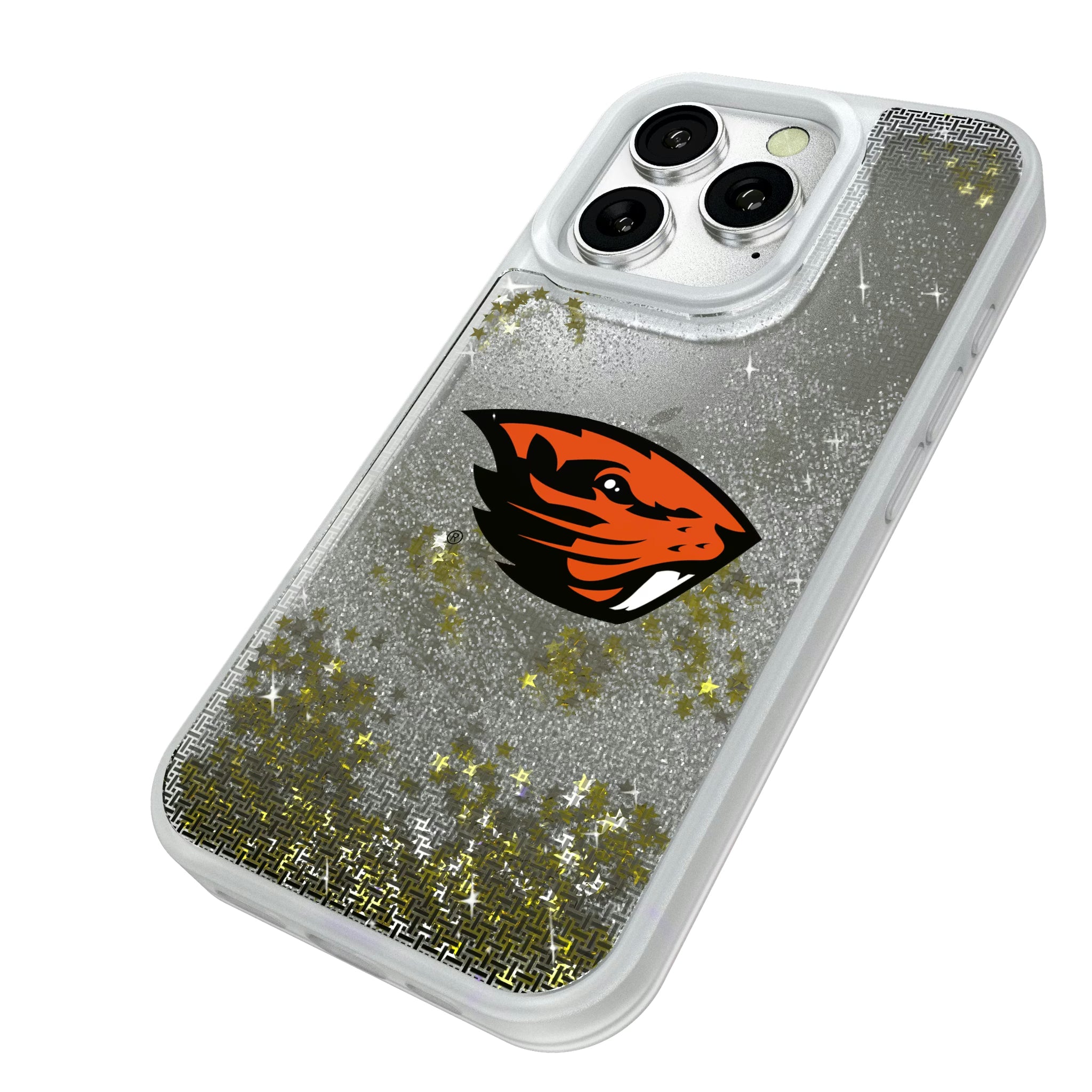 Oregon State University Beavers Linen iPhone Glitter Phone Case for Apple iPhone - Isometric View#Device_iPhone 16 Pro