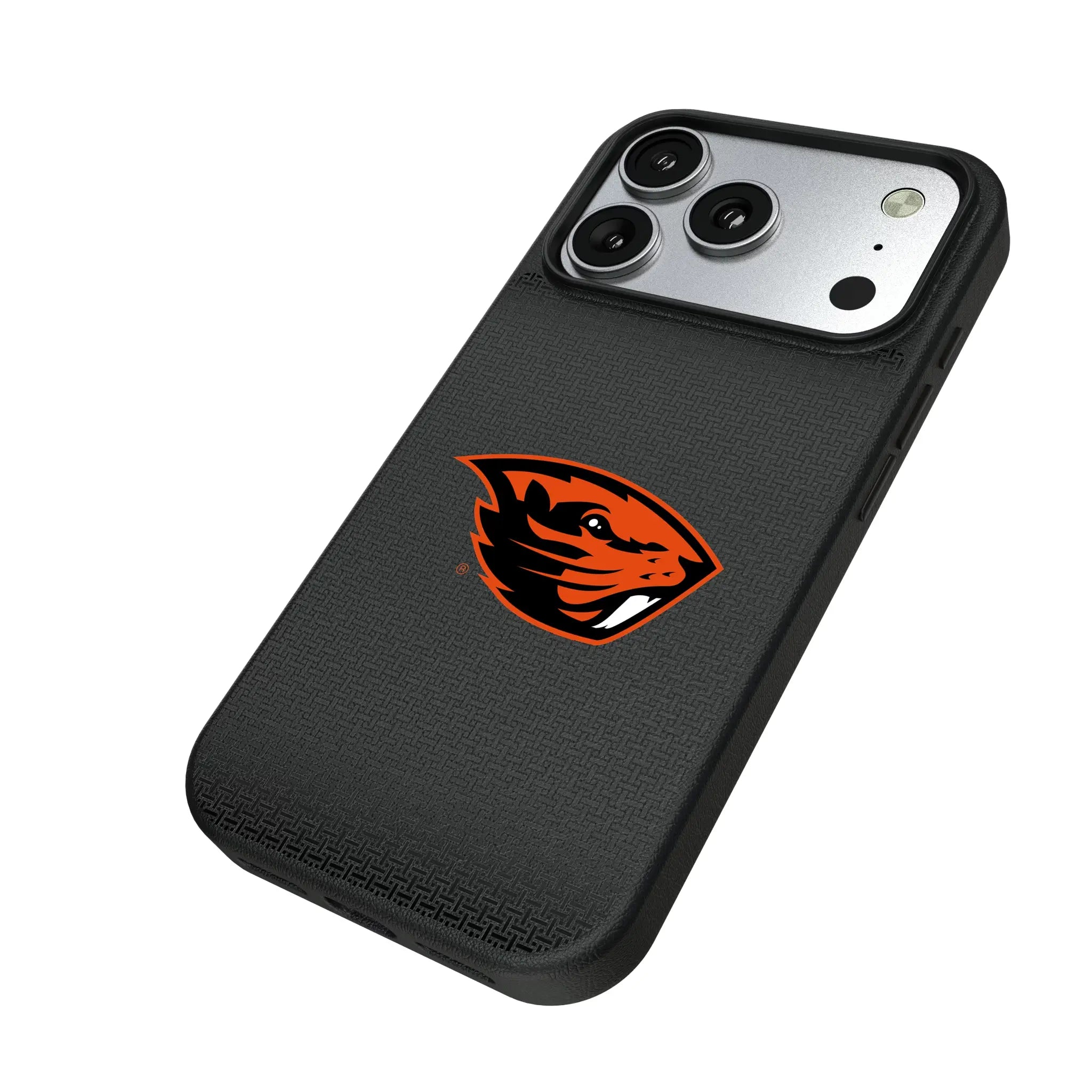 Oregon State University Beavers Linen iPhone MagSafe Compatible Phone Case for Apple iPhone - Isometric View#Device_iPhone 17 Pro