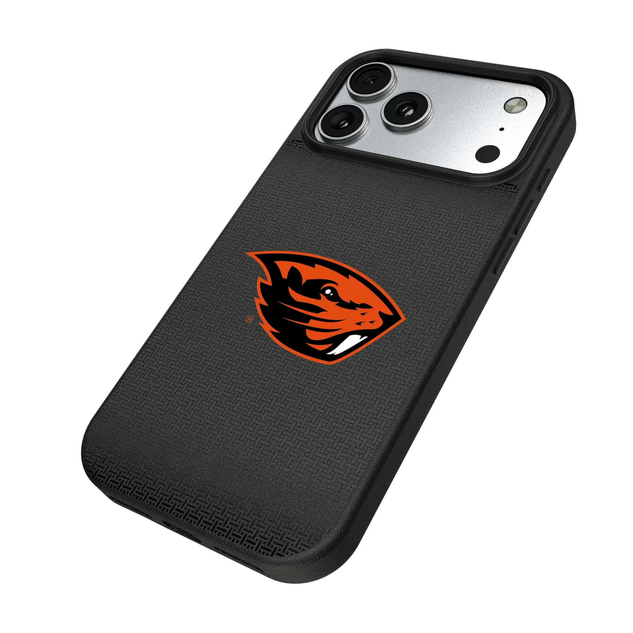 Oregon State University Beavers Linen iPhone MagSafe Compatible Phone Case for Apple iPhone - Isometric View#Device_iPhone 17 Pro Max