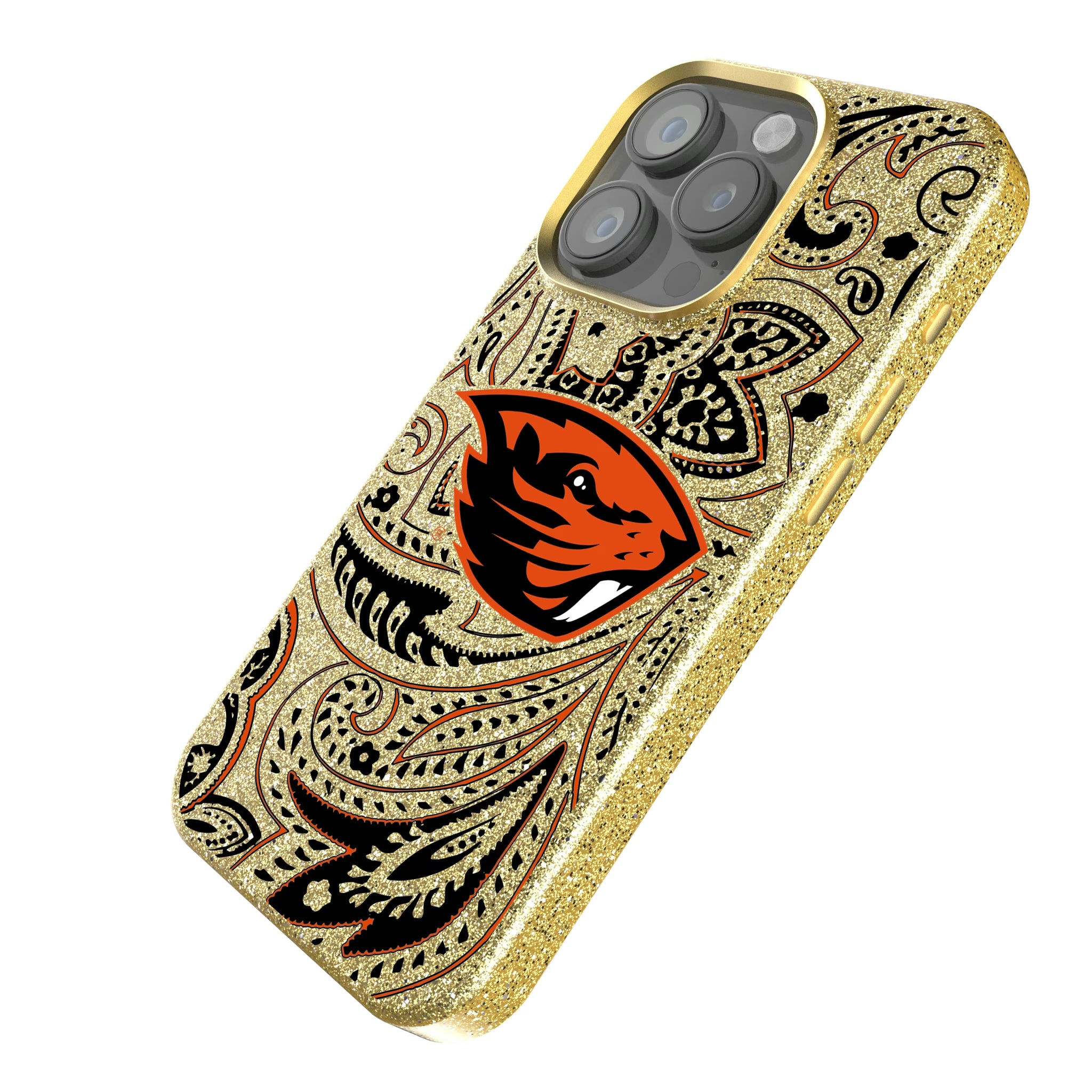 Oregon State University Beavers Paisley iPhone Bling Phone Case for Apple iPhone - Isometric View