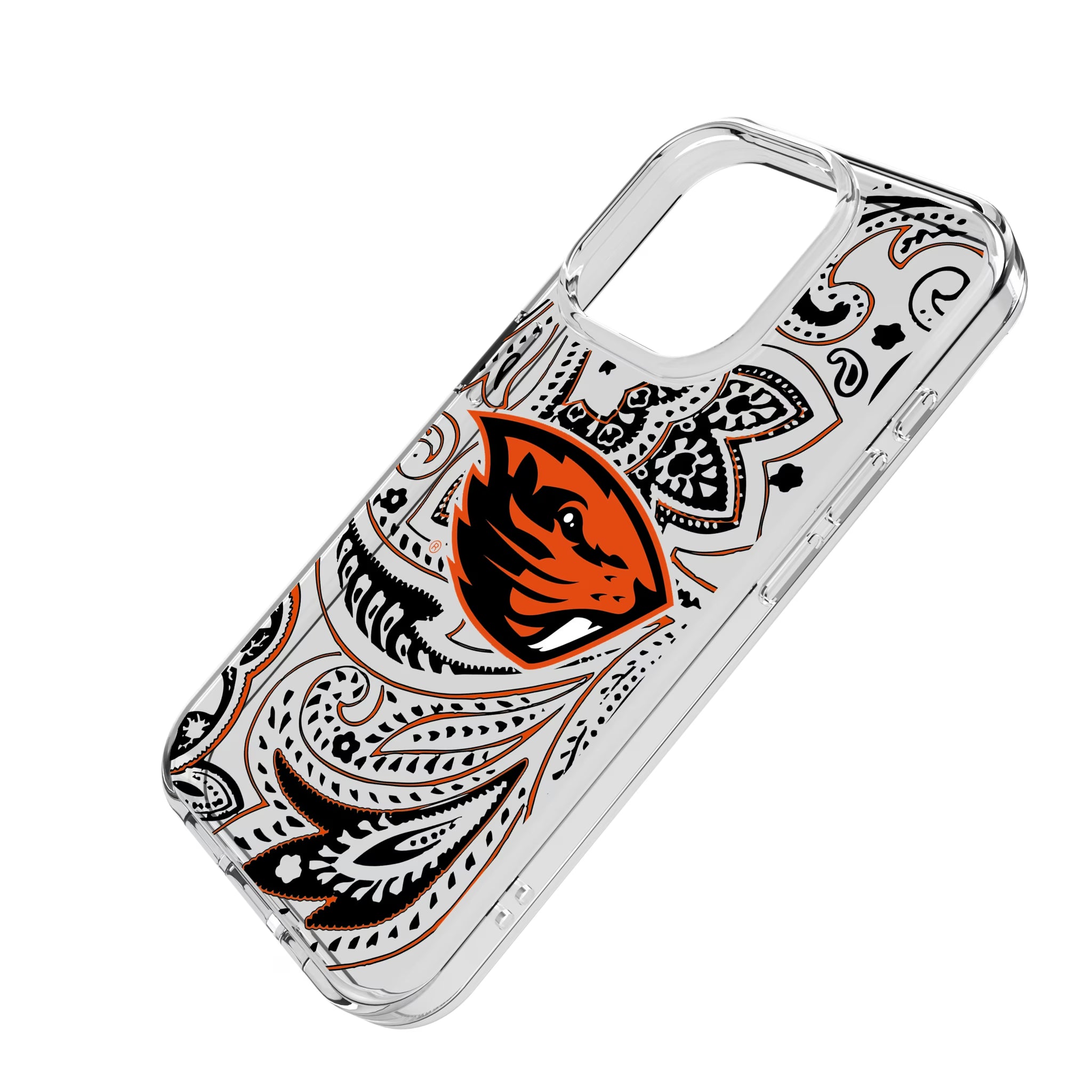 Oregon State University Beavers Paisley iPhone Clear Phone Case for Apple iPhone - Isometric View